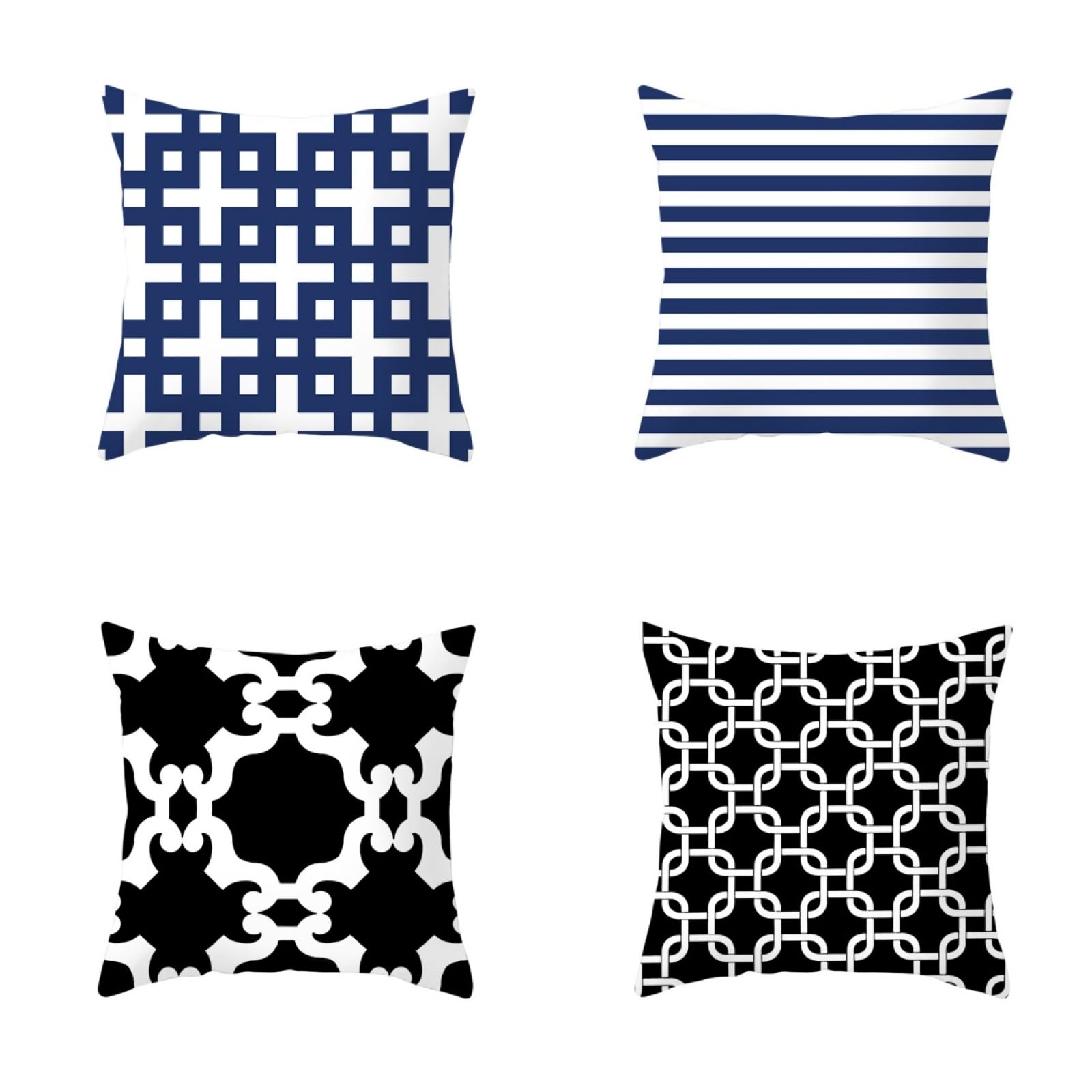 Pillow Cases 4 Pack Blue Black Cushion Covers Soft Linen Cushions with Covers Included Washable Sofa Cushions with Invisible Zip Pillowcase Pillow Cover Breathable Cushion Cover 45x45cm