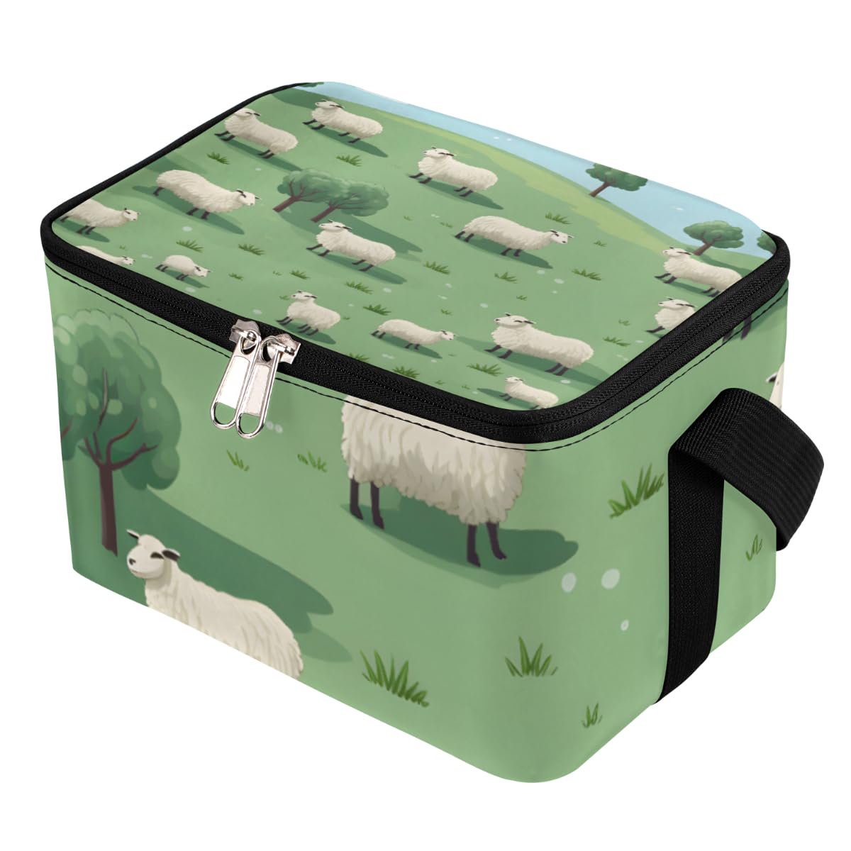 GzLeyigou Lunch Bags for Women Men 9 Cans,Herd Sheep Hot & Cold Food Delivery Bag Insulated Grocery Bag Insulated Lunch Box Sheeps on Hillside Meadow Cooler Bag for Office Work Picnic Beach