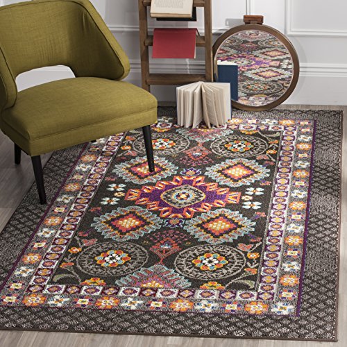 SAFAVIEH Boho Teppich für Wohnzimmer, Esszimmer, Schlafzimmer - Monaco Collection, Kurzer Flor, Braun und Multi, 155 X 231 cm SAFAVIEH Boho Teppich für Wohnzimmer, Esszimmer, Schlafzimmer - Monaco Collection, Kurzer Flor, Braun und Multi, 155 X 231 cm
