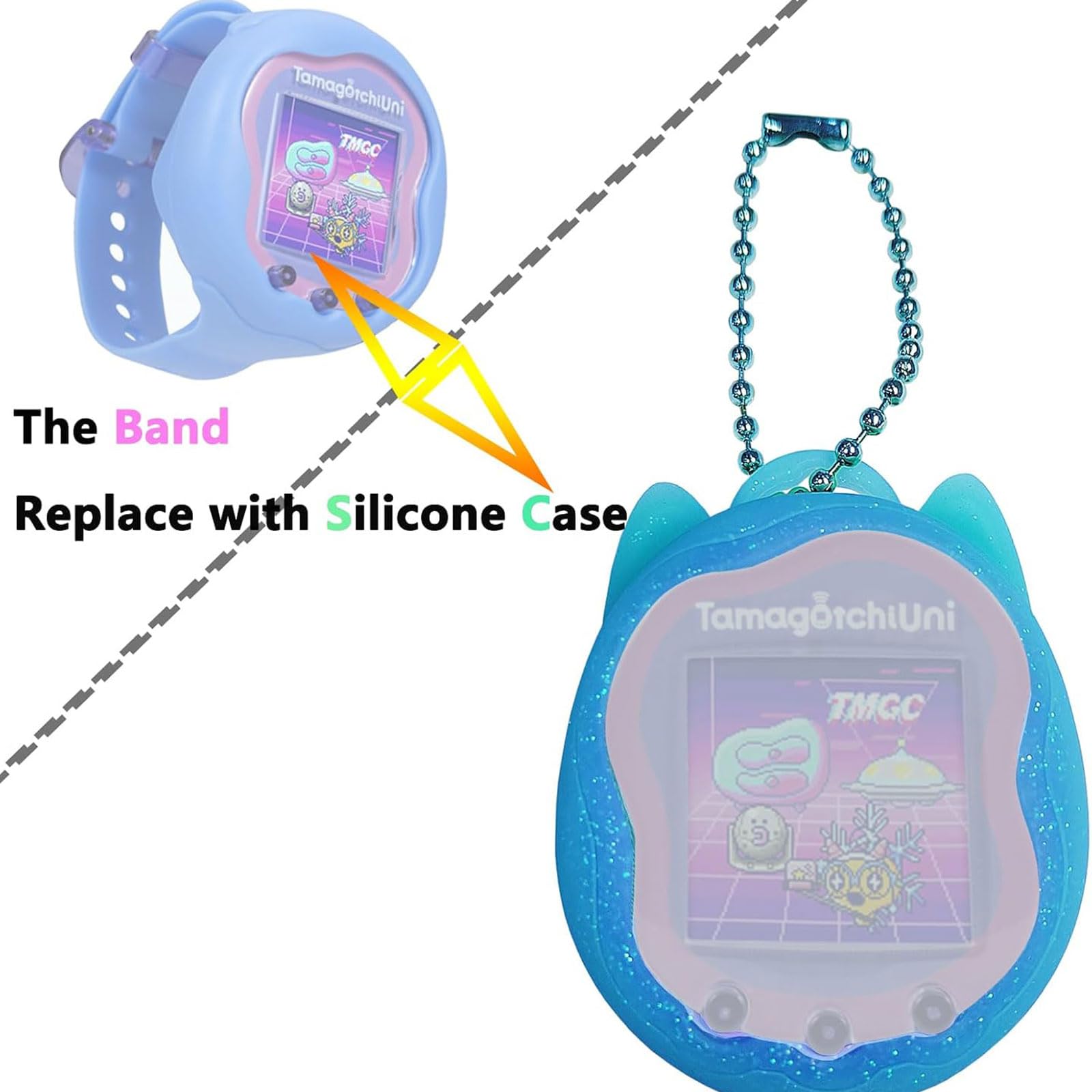 Custodia in silicone di ricambio per Tamagotchi Uni, pellicola protettiva per Tamagotchi Uni Band accessori per animali domestici (custodia in silicone blu e pellicola protettiva)