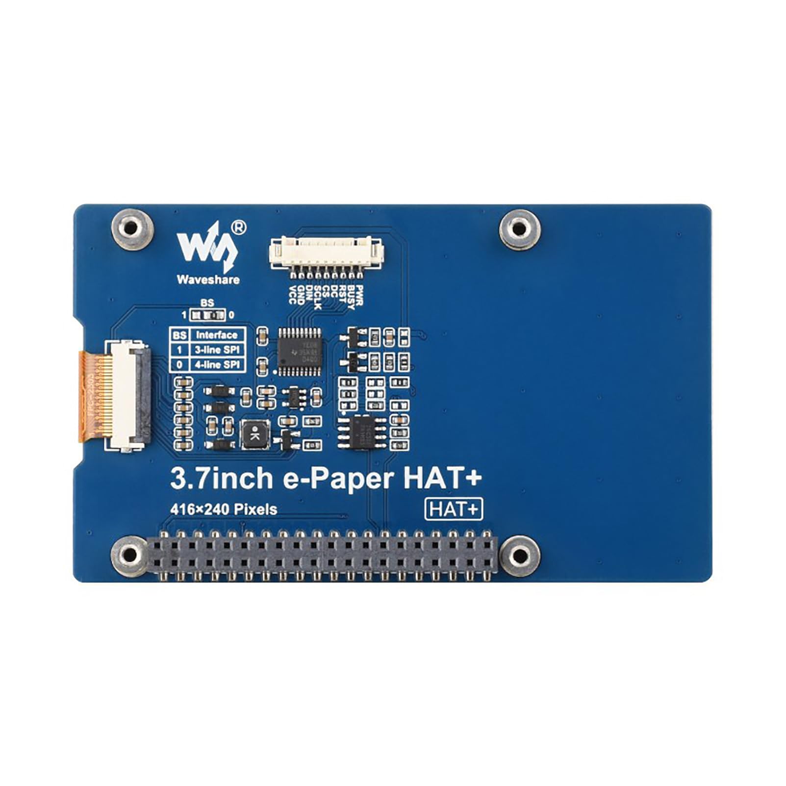 3.7inch e-Paper HAT+ Display (G), E-Ink Screen, 416x240 Resolution, Red/Yellow/Black/White, SPI Interface, Compatible with Raspberry Pi, Jetson Nano, Arduino, STM32, ESP32