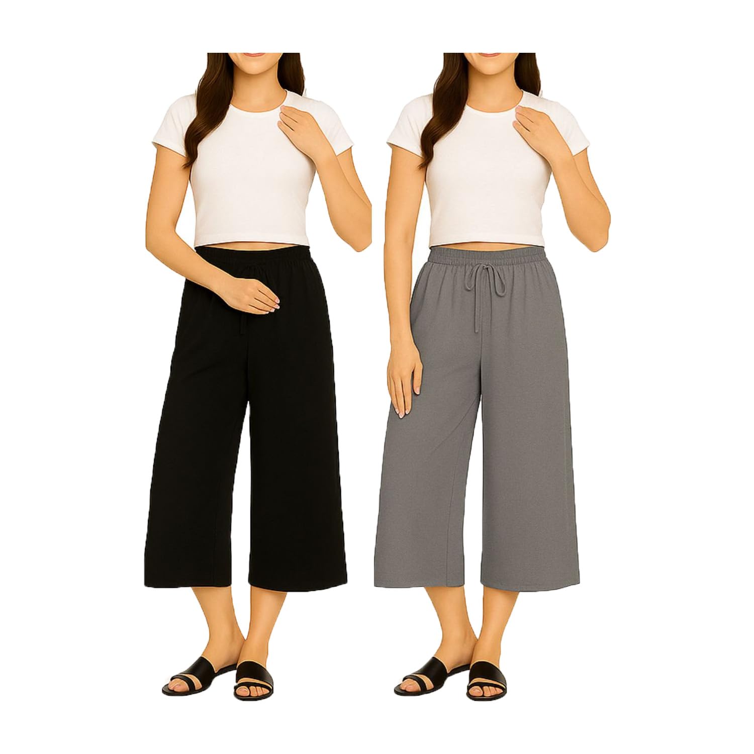 brand flex Women's Mid Waisted Capri Pants Casual Wide Leg Yoga Pants Loose Soft Pajama Pant-picture-16