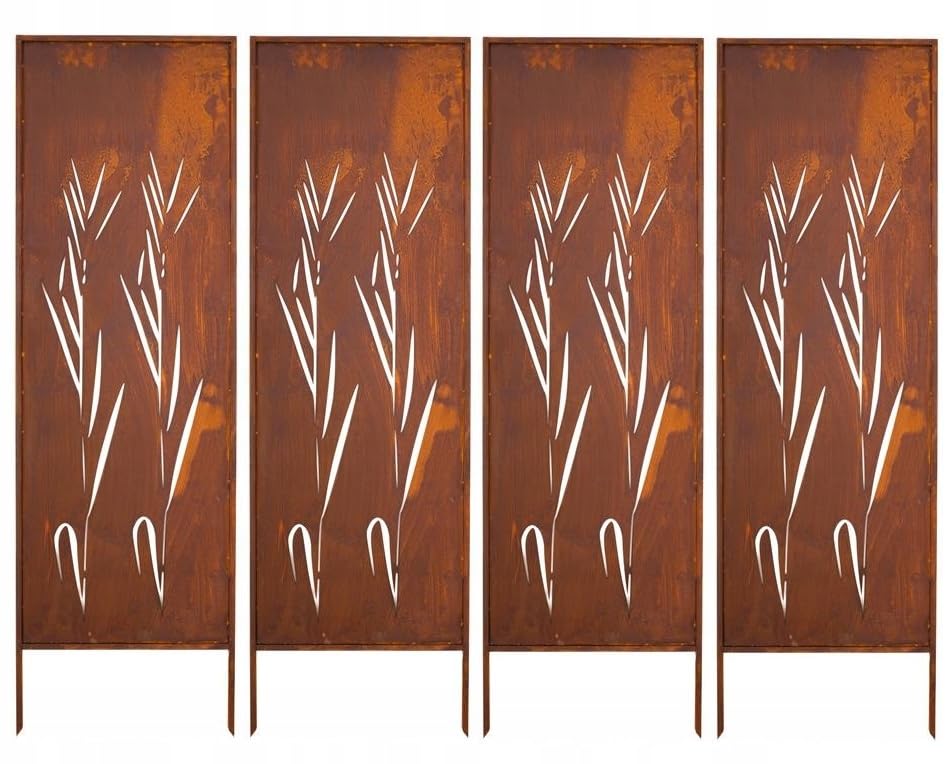 Kapaga - Sichtschutz Metall 4x - 160 cm x 50 cm - Edelrost - Rostoptik Sichtschutz für Garten - Sichtschutzelement - Sichtschutzwand - Gartendekoration Zaun - Rost (Strauch) (Strauch)
