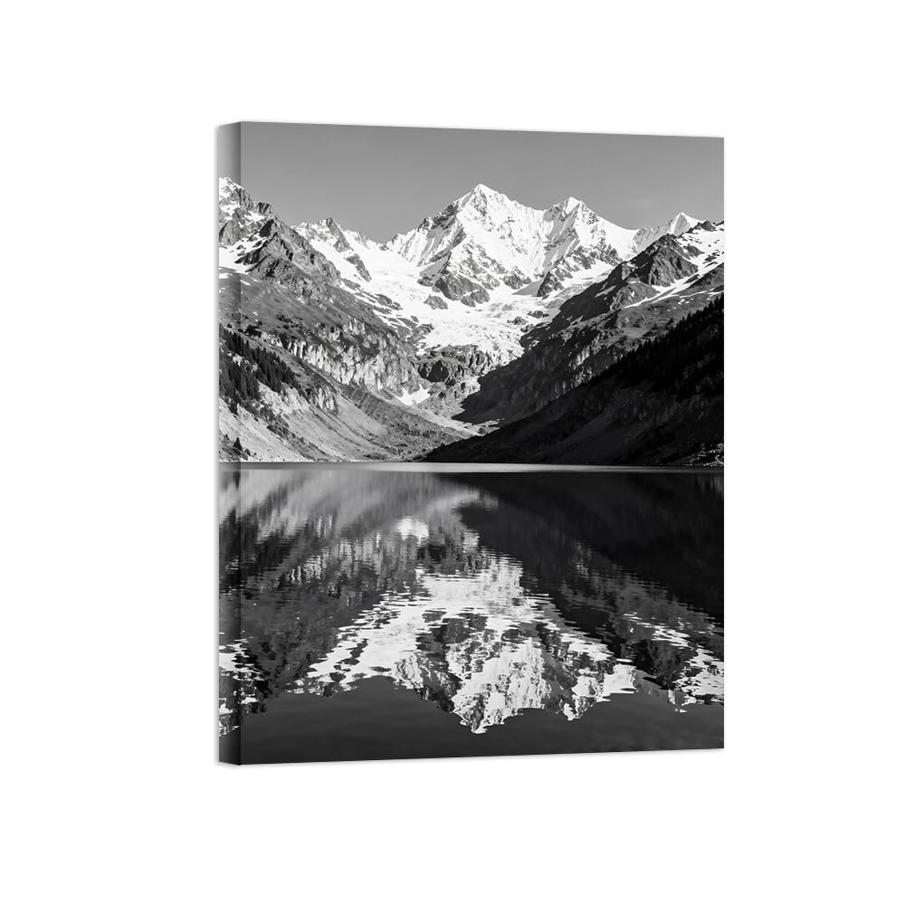 Lake Mountain No.6 Black White Landscape Wall Art Prints 80x105cm Framed