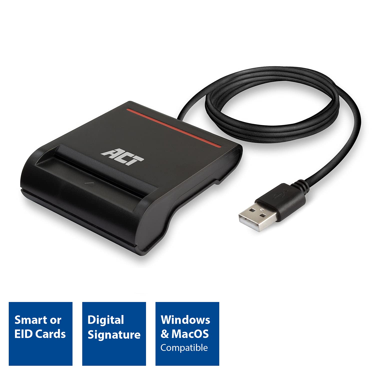 ACT Czytnik kart eID Belgium, czytnik kart chipowych USB, nie nadaje się do identyfikatorów App 2, status Power LED - AC6015