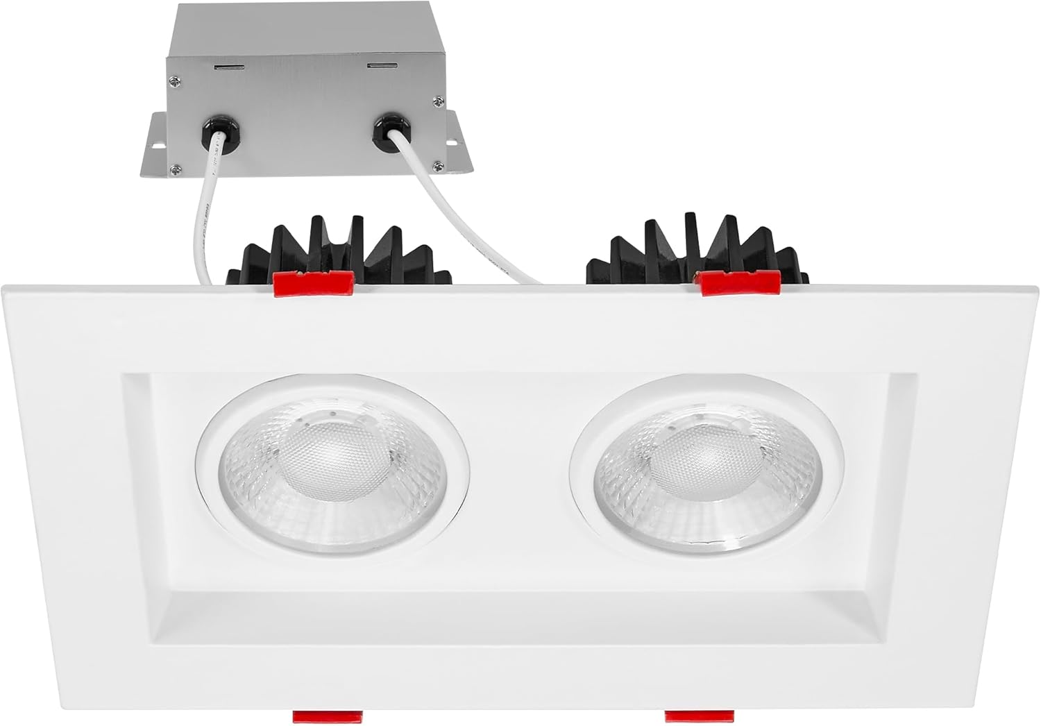 Maxxima 4 inch Two Head Slim Square Recessed Anti-Glare LED Gimbal Downlight, Canless IC Rated, 2000 Lumens 5 Color Temperature Selectable 2700K/3000K/3500K/4000K/5000K Dimmable 90 CRI J-Box Included