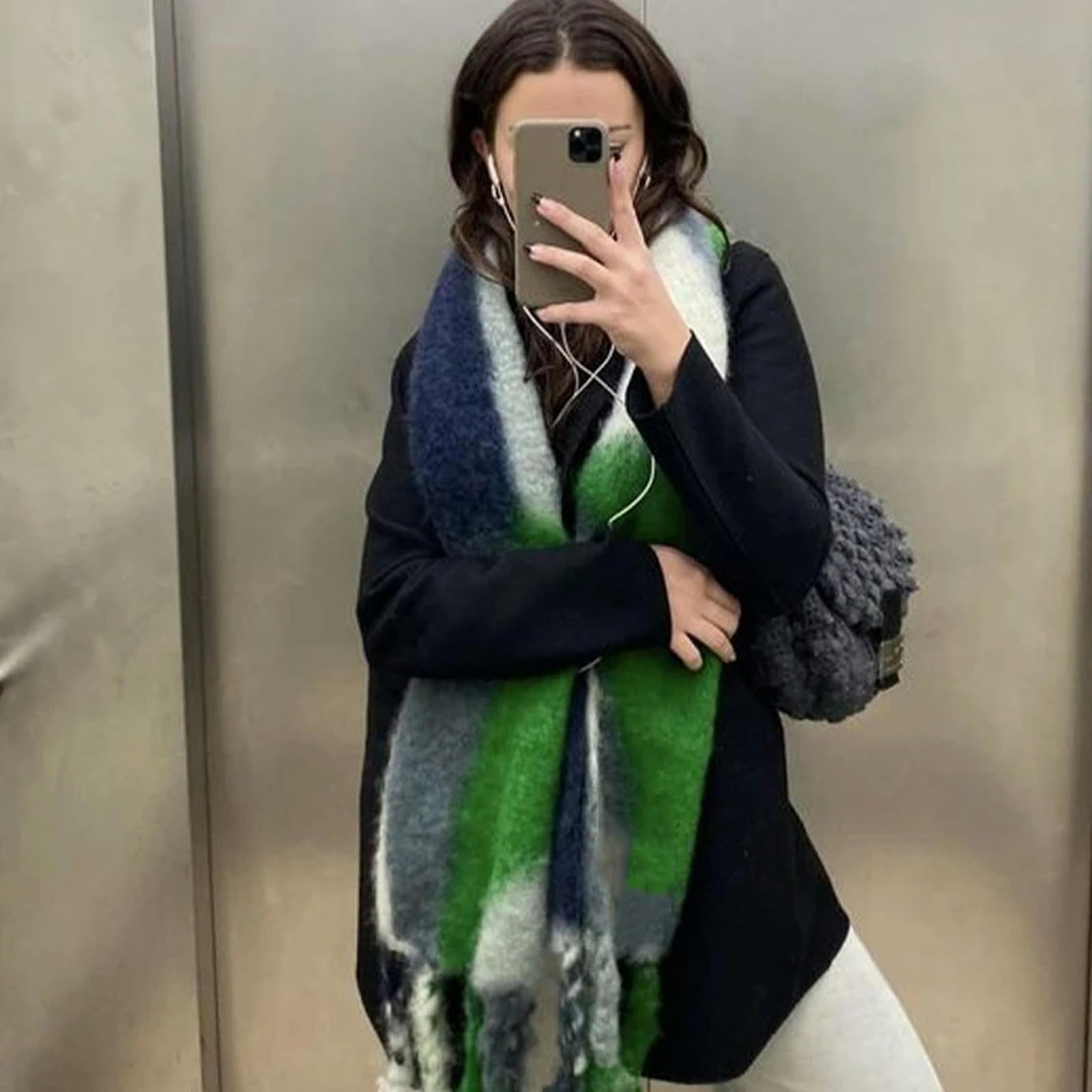 MdybF Szalik damski szalik w kratę szachownica miękkie szaliki damskie zimowe ciepłe podwójne zastosowanie długi szal vintage pogrubione sztuczne szale paszmina