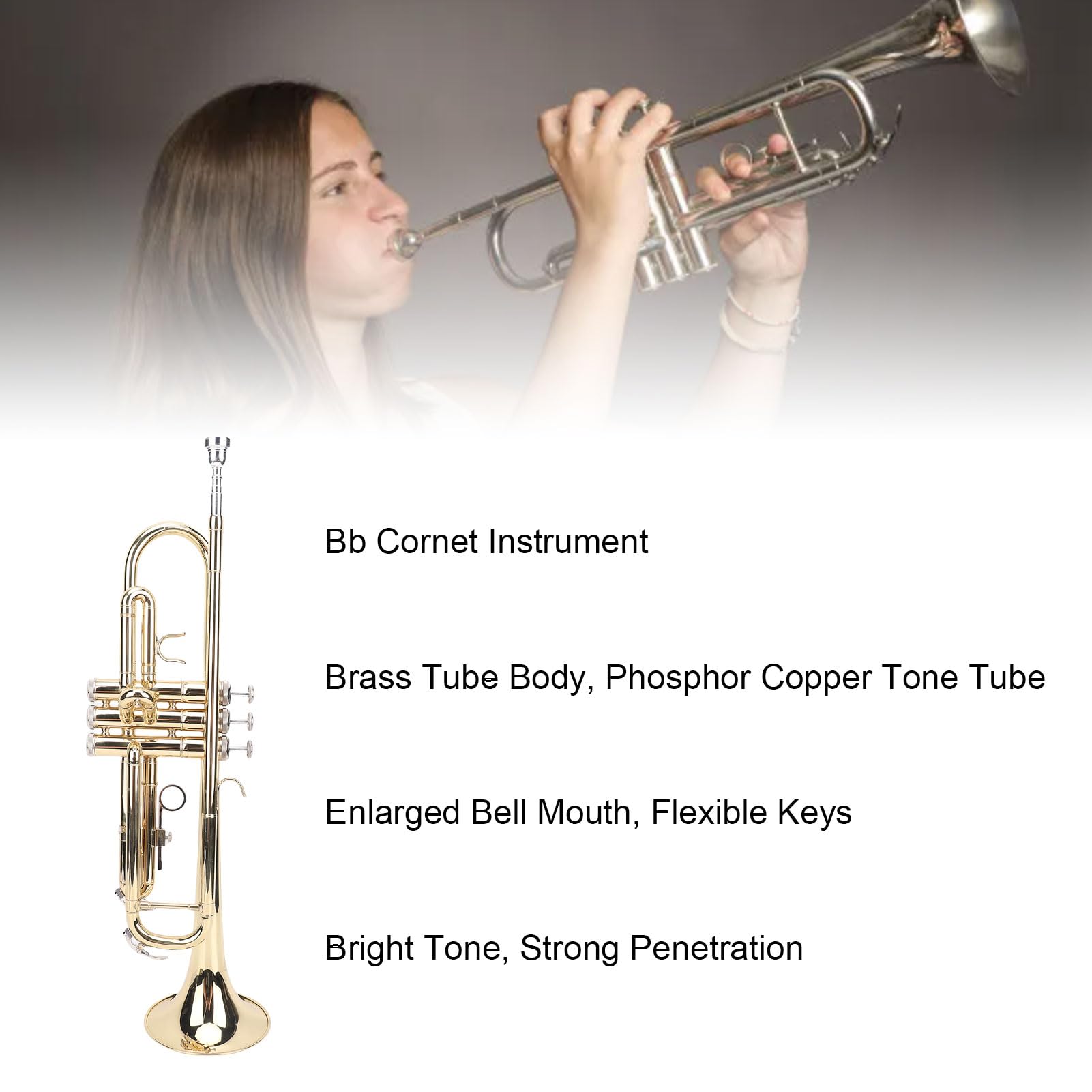 BB Brass Cornet Kit pour Débutants et étudiants, Instrument de Musique en Laiton Professionnel avec étui de Transport (Golden)