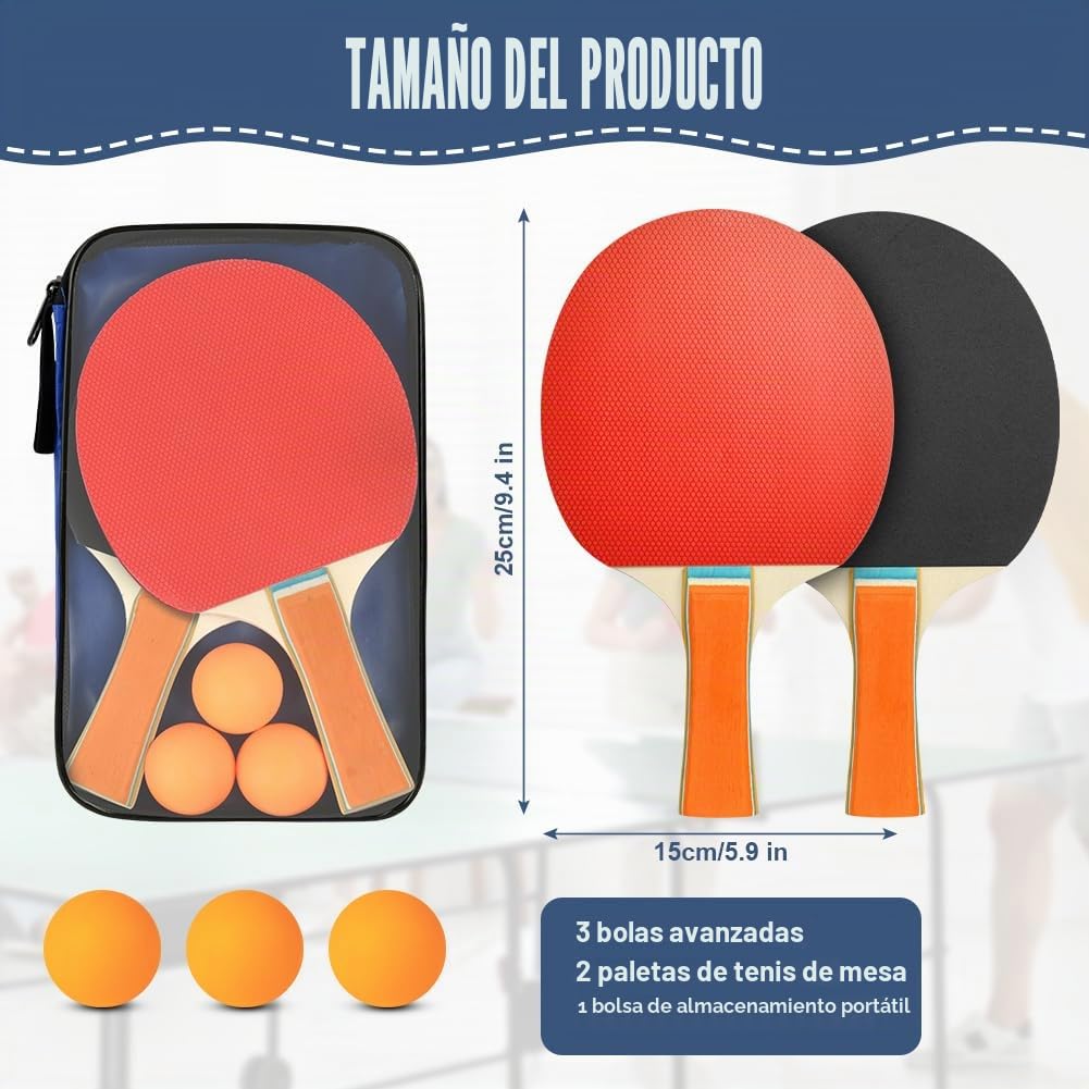 flintronic Raqueta de Tenis de Mesa, Set de Ping Pong Portátil con 2 Raquetas de Ping Pong Profesional, 3 Pelotas de Tenis de Mesa, para Juegos de Interior y Exterior
