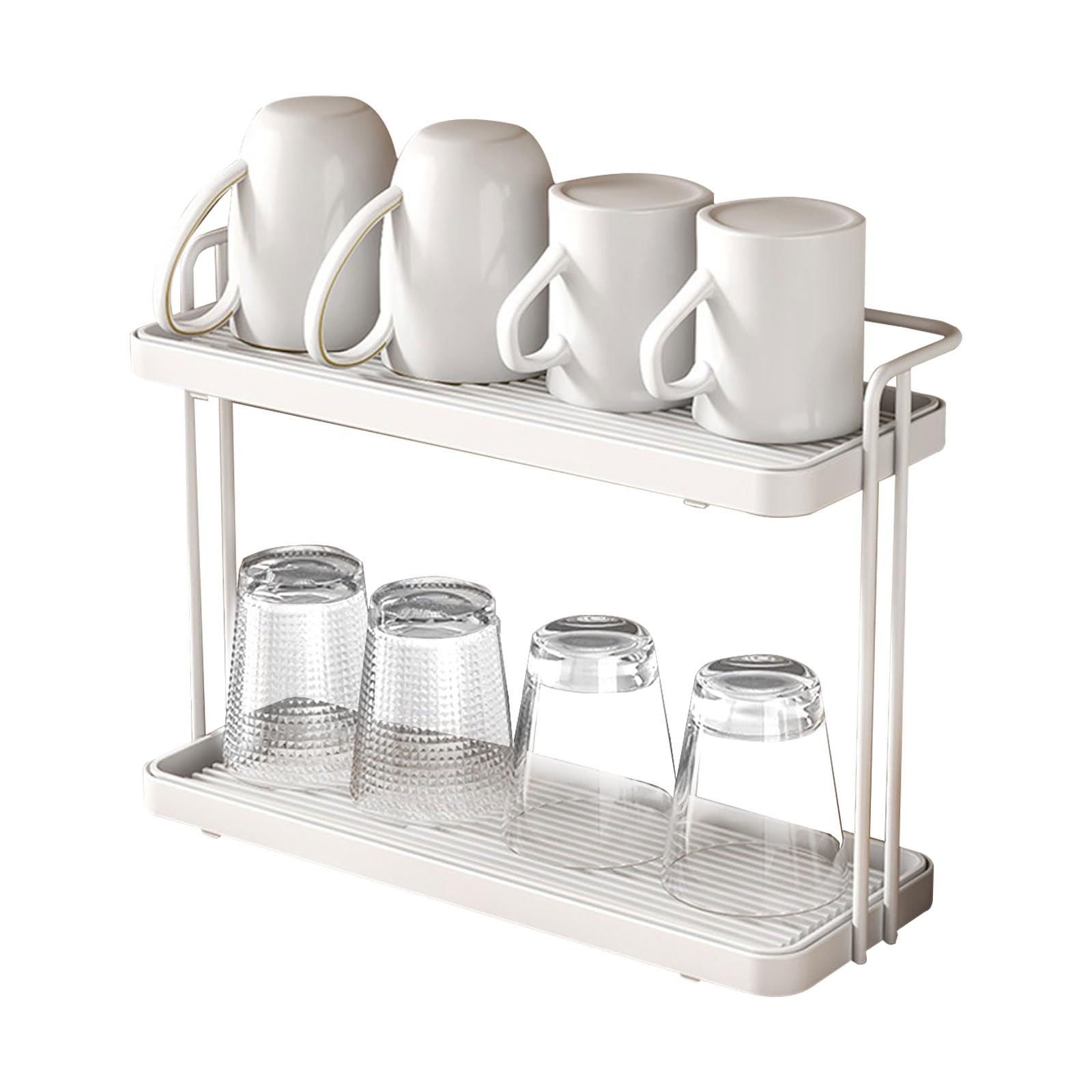 2 Strati Scolabottiglie, con Vassoio Antigoccia, Porta Tazzine da Caffè, Organizer per Piano di Lavoro Della Cucina, Scolapiatti per Biberon, per Bottiglie, Bicchieri e Tazze