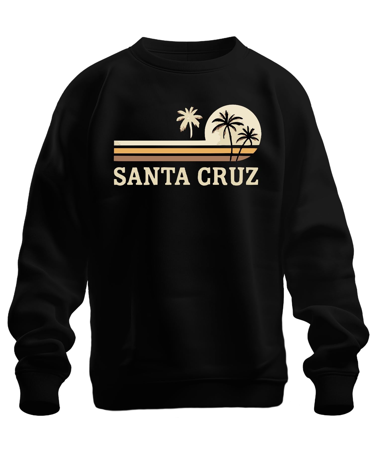 Printera Unisex Black Santa Cruz Surfing California Beach Palm Trees Vintage Retro Sun Sweatshirt Pullover, Xl