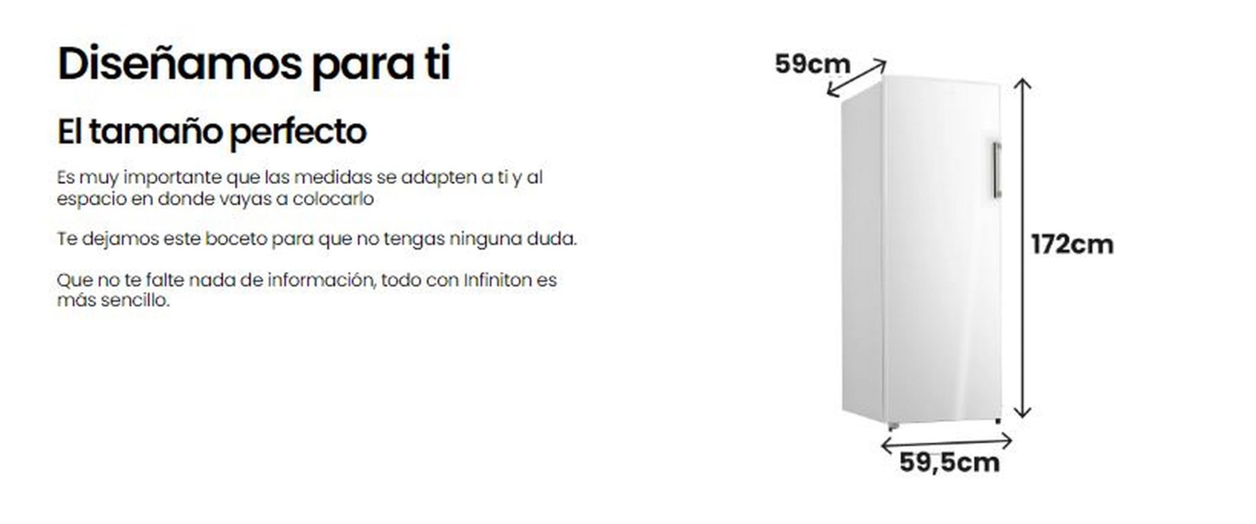 INFINITON Congelador Vertical CV-A174B, 240 Litros, 172 cm de Altura, No Frost Total, Fast freezing, Función Eco-Smart, Puerta reversibles, E, Blanco