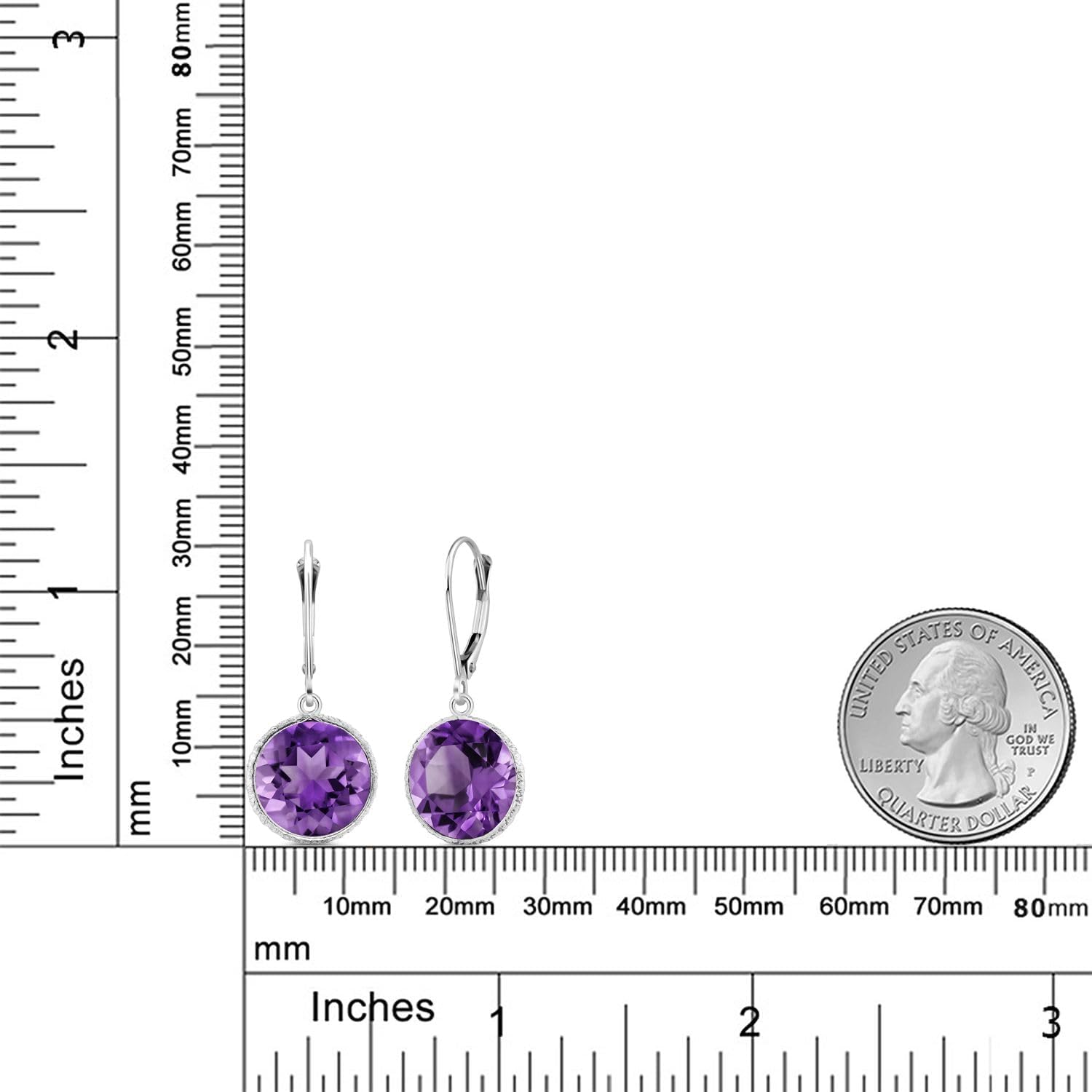 Gem Stone King 12.00 Cttw Round Amethyst 925 Sterling Silver Leverback Dangle Earrings For Women | Gemstone Birthstone | Round 12MM - Image 6