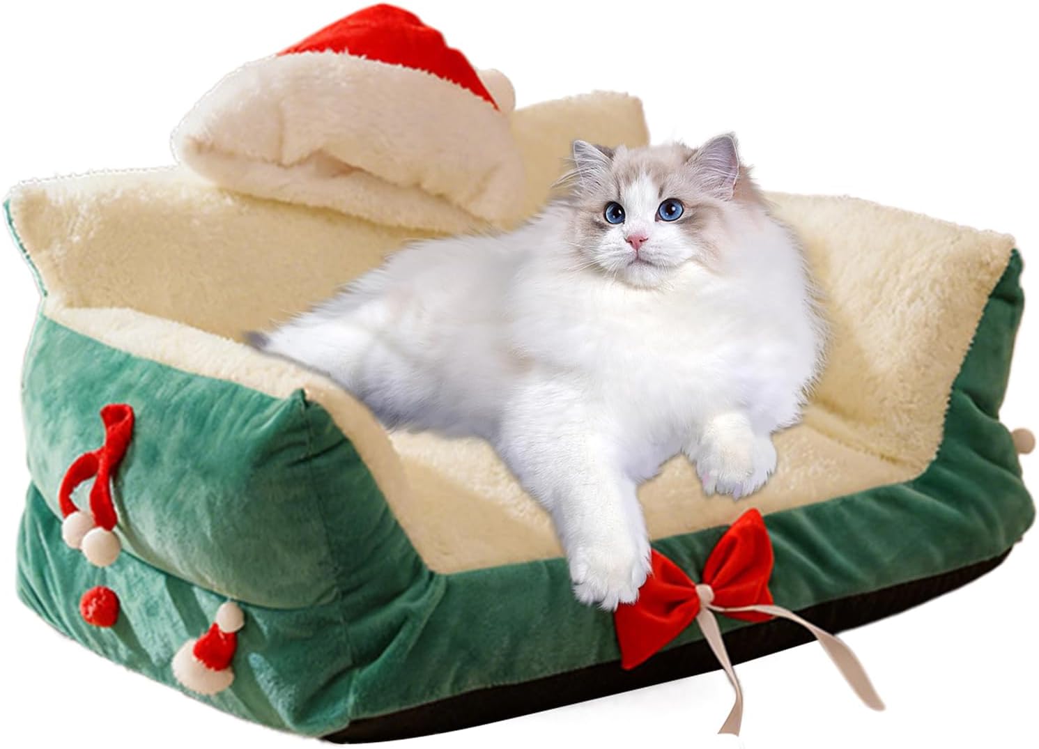 Pet Sofa,Sleeping Chair with Santa Hat,Small Dog Beds - for Home Kitchen Bedroom Living Room Porch Patio Balcony Play Area Apartment Indoor Relaxation Nighttime Sleep Daily Rest