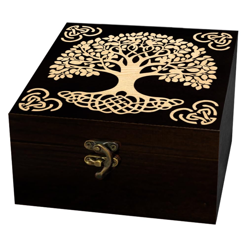 arricraft Knot Tree of Life Square Wood Storage Box with Lid