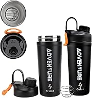 Vista 8 de Ozizo Botella agitadora de acero inoxidable con 2 resortes, taza agitadora aislada para mezclas de proteínas, 20 onzas, negro