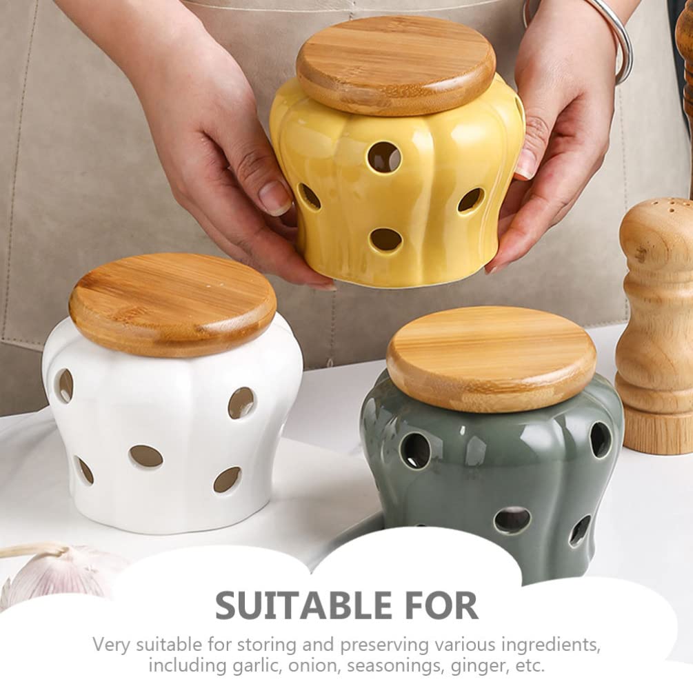 Bocaux De Conservation Pour Ail : Pot à Ail En Céramique Avec Couvercle Et Trous D'aération, Récipient à Ail Respirant, Récipient De Rangement Pour
