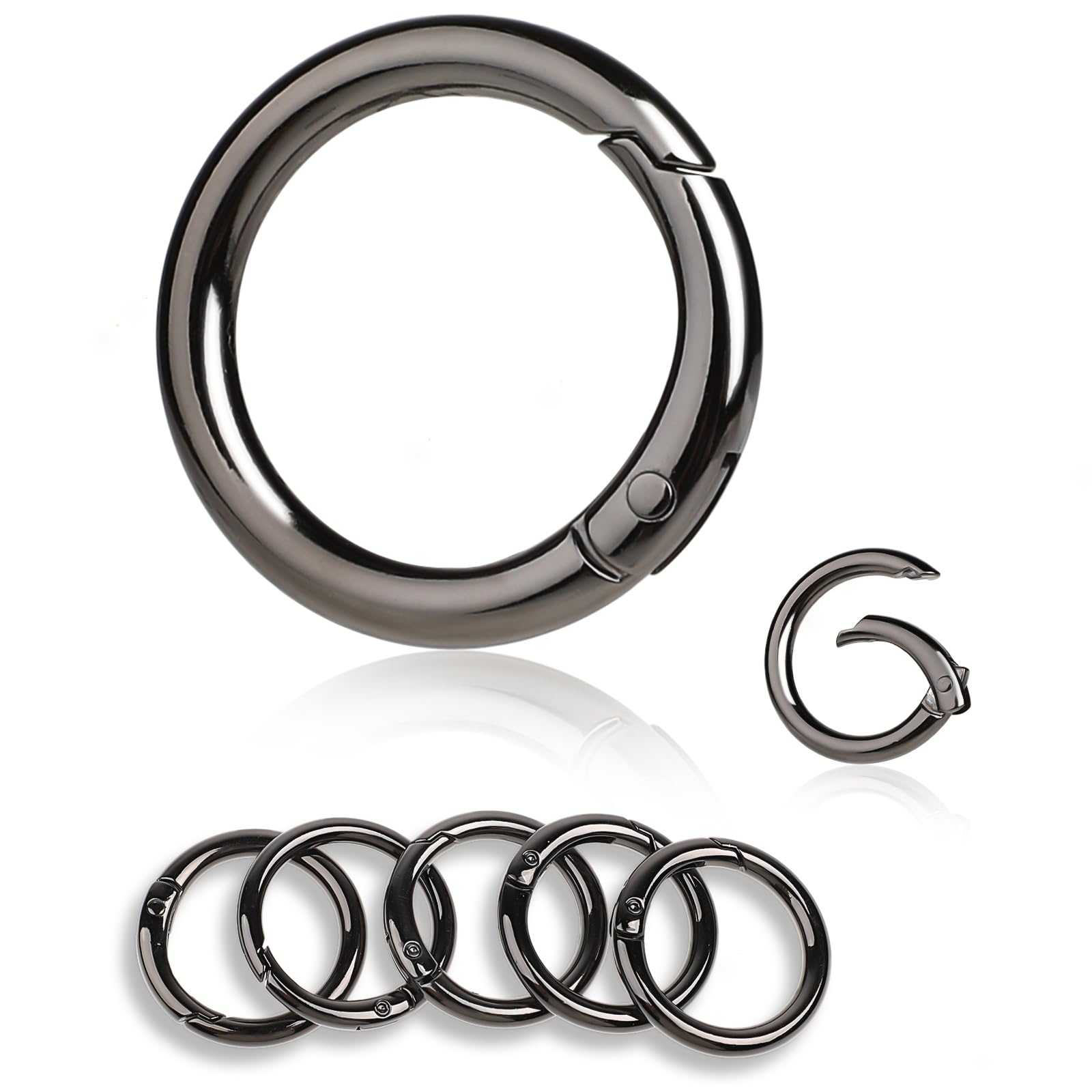 COMNICO 12 PCS Round Carabiners Rings Metal Spring Flat O Rings Clip Keyrings Buckle Snap Hook Mini Circle Carabiner for Bags Purses Car Keys Rings Replacement