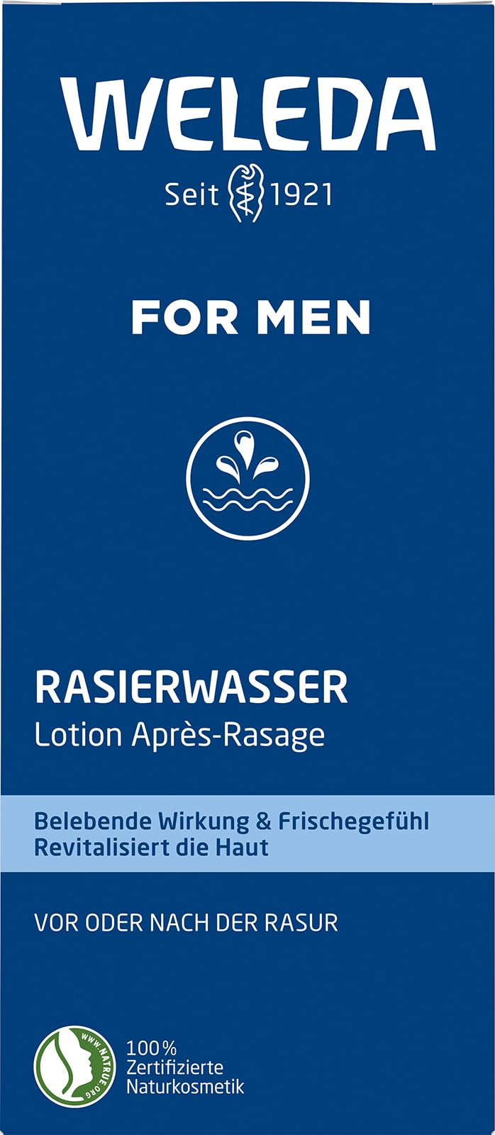 WELEDA Bio FOR MEN Rasierwasser - Naturkosmetik Pre Shave & After Shave erfrischt und belebt die Haut vor und nach der Trocken- und Nass-Rasur, pflegt & desinfiziert kleine Schnittwunden (1 x 100 ml)