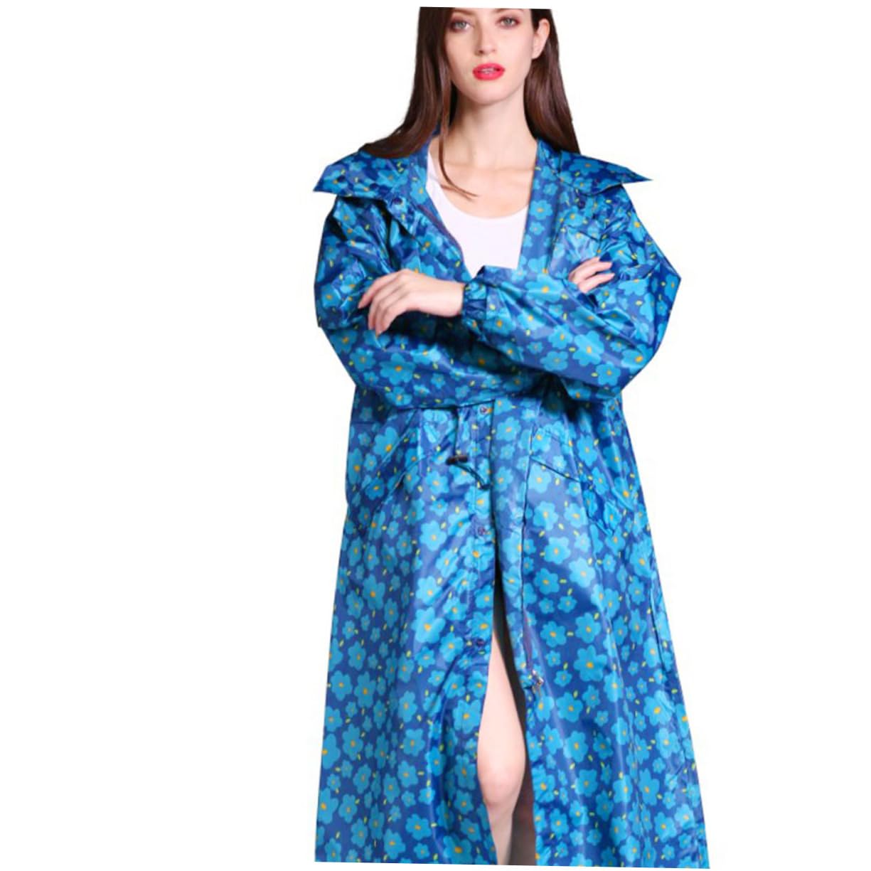 Poncho de Pluie Léger D'extérieur Bleu, Polyester, pour Femmes | Capuche, Coupe Réutilisable, Poignets Élastiques, Usage Écoles et Activités Extérieures