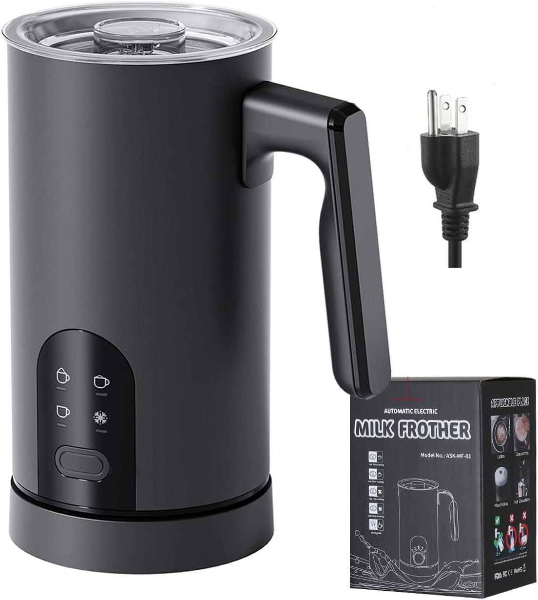 Milk Frother, 4-in-1 Milk Frother and Steamer, 13.5oz/400ml Automatic Hot and Cold Foam Maker and Milk Warmer, Electric Frother for Coffee, Latte, Cappuccino, Macchiato, Matcha(Black)