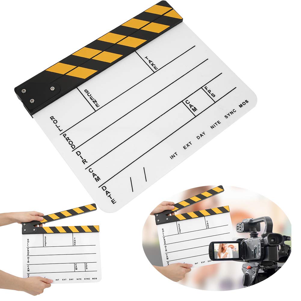 Clapboard in acrilico 30x25 cm, clapboard professionale per registi, lavagna da scrittura con gesso – clapboard azione scrivibile con magnete integrato per la produzione video e la (Lavagna bianca a