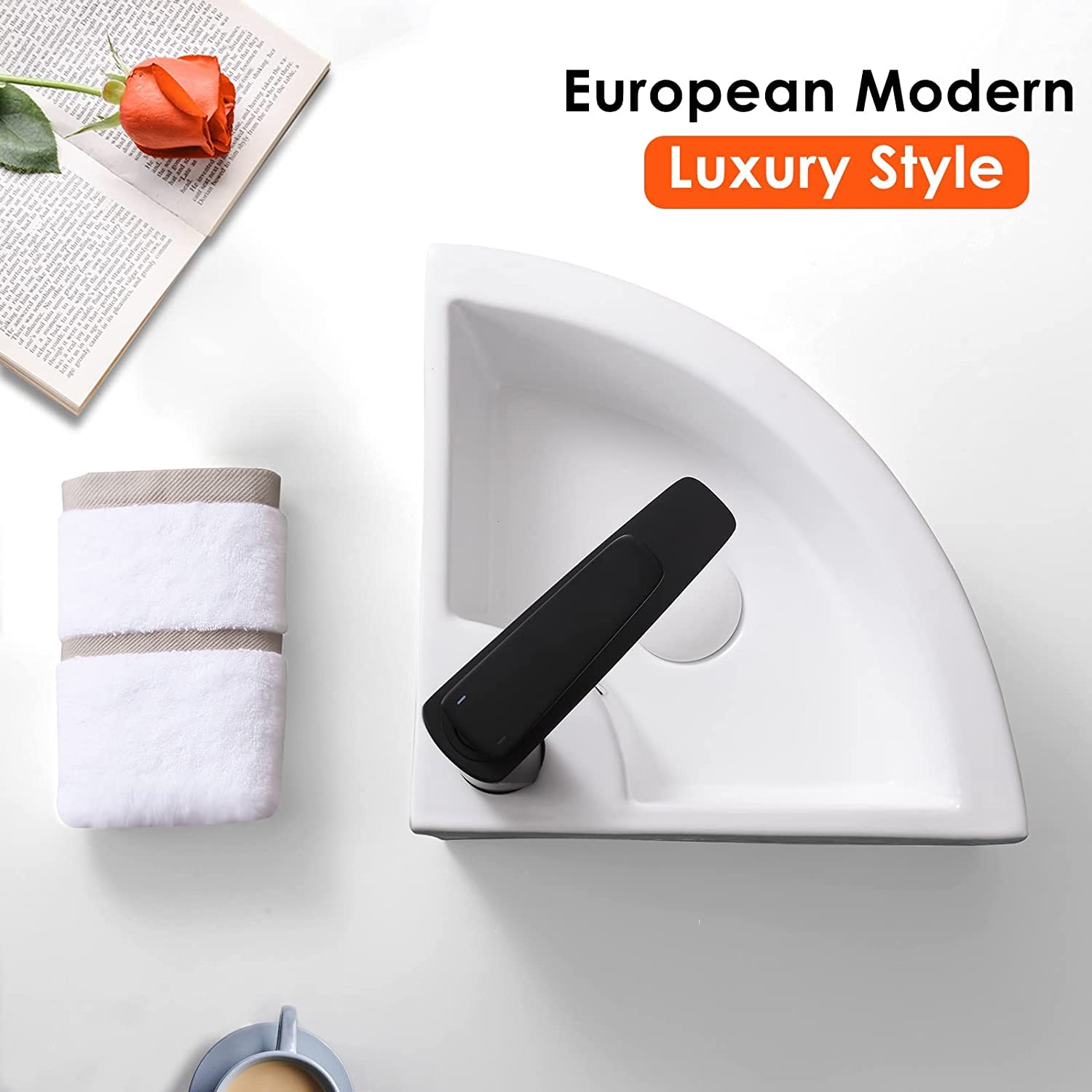 Davivy 18" x 13" Corner Bathroom Sink with Pop Up Drain and Installation Kit,Wall Mount Corner Sink,Ceramic Vessel Sink,Small Corner Sink,White Vessel Sink,Corner Vanity Sink for Bathrooms