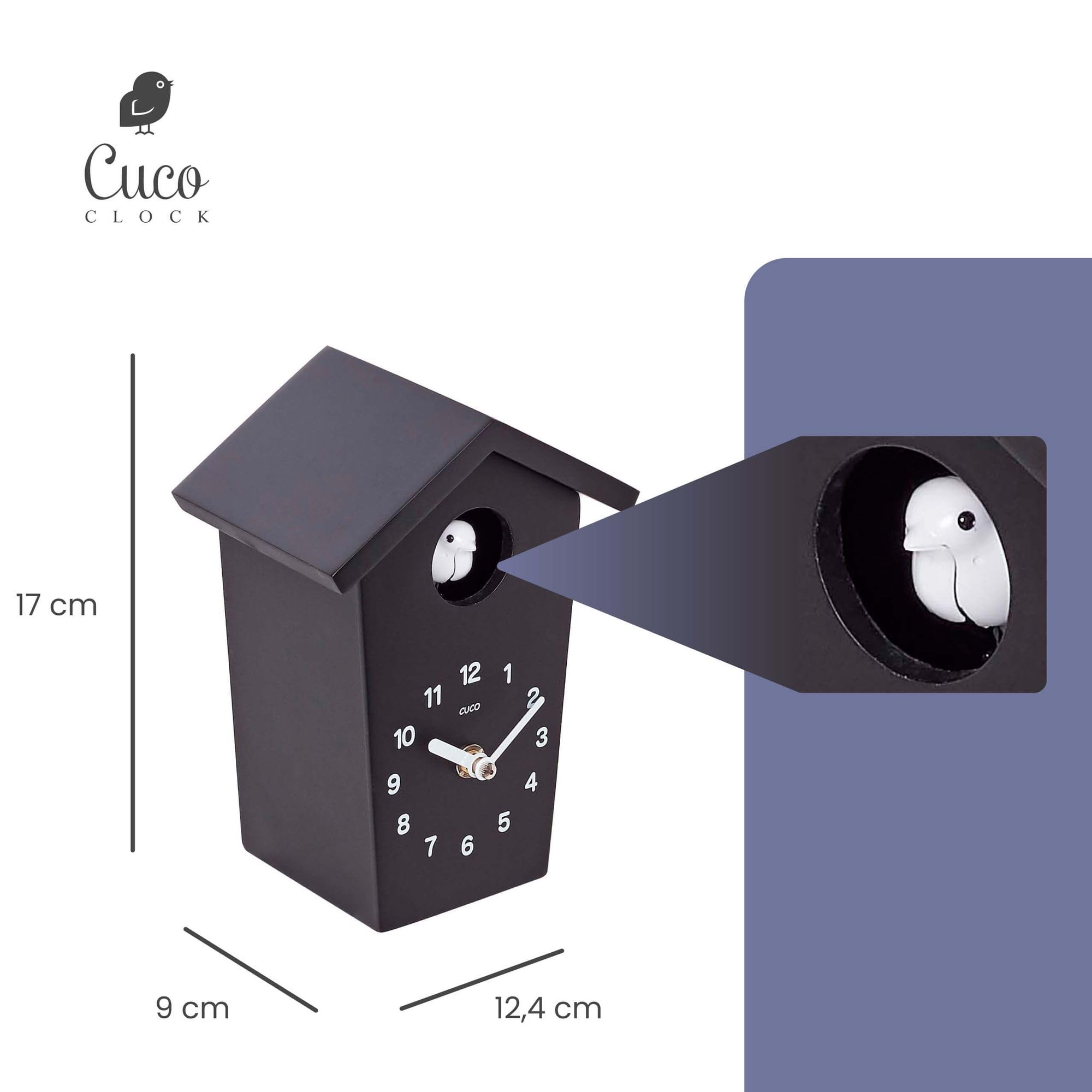 mini orologio a cucù HOCHHAUS 17,0 × 12,4 × 9,0cm, orologio da parete, moderna Foresta Nera, funzione silenziosa notturna, canto d'uccelli, movimento al quarzo