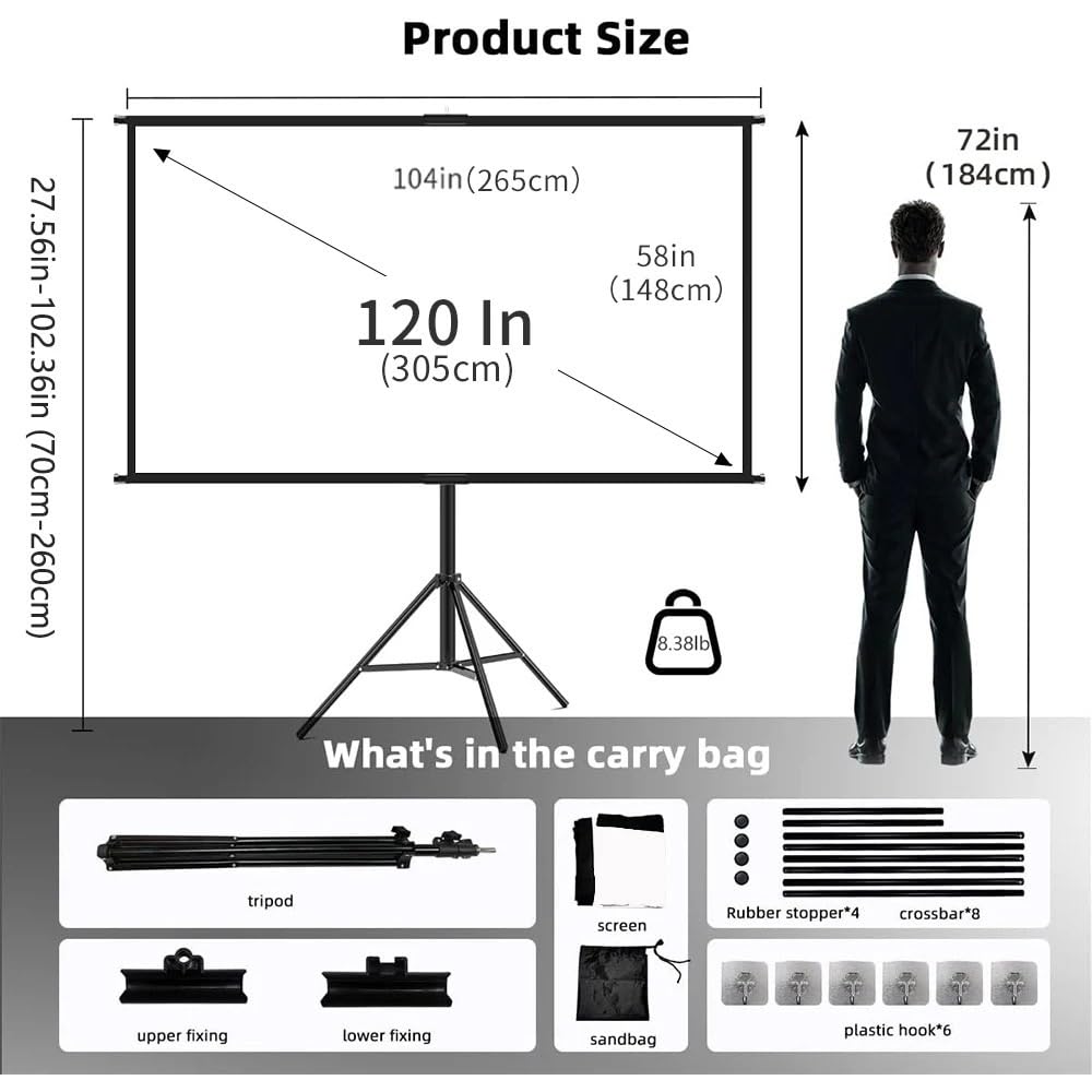 schermo home theater Schermo per proiettore con supporto pieghevole senza pieghe borsa(120 inch)