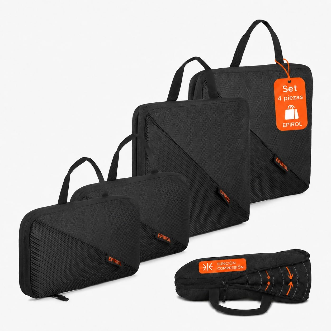 Organizador Maleta - Bolsas Compresión Viaje - Bolsas Organizadoras Maleta - Packing Cubes Travel Essentials - Accesorios viaje Regalo Para Viajeros (Negro)