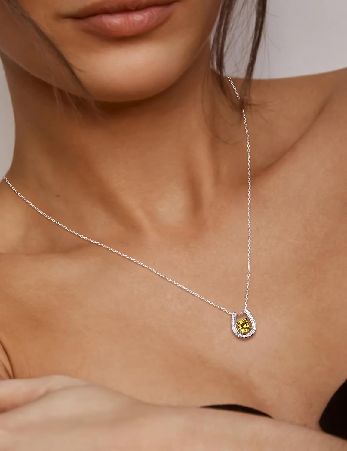 925 Sterling Silver Horseshoe Necklace for Women Round Gemstone Birthstone Necklace Sapphire/Emerald/Ruby/CZ Horse Shoe Pendant Necklaces Jewelry Gift - Image 2