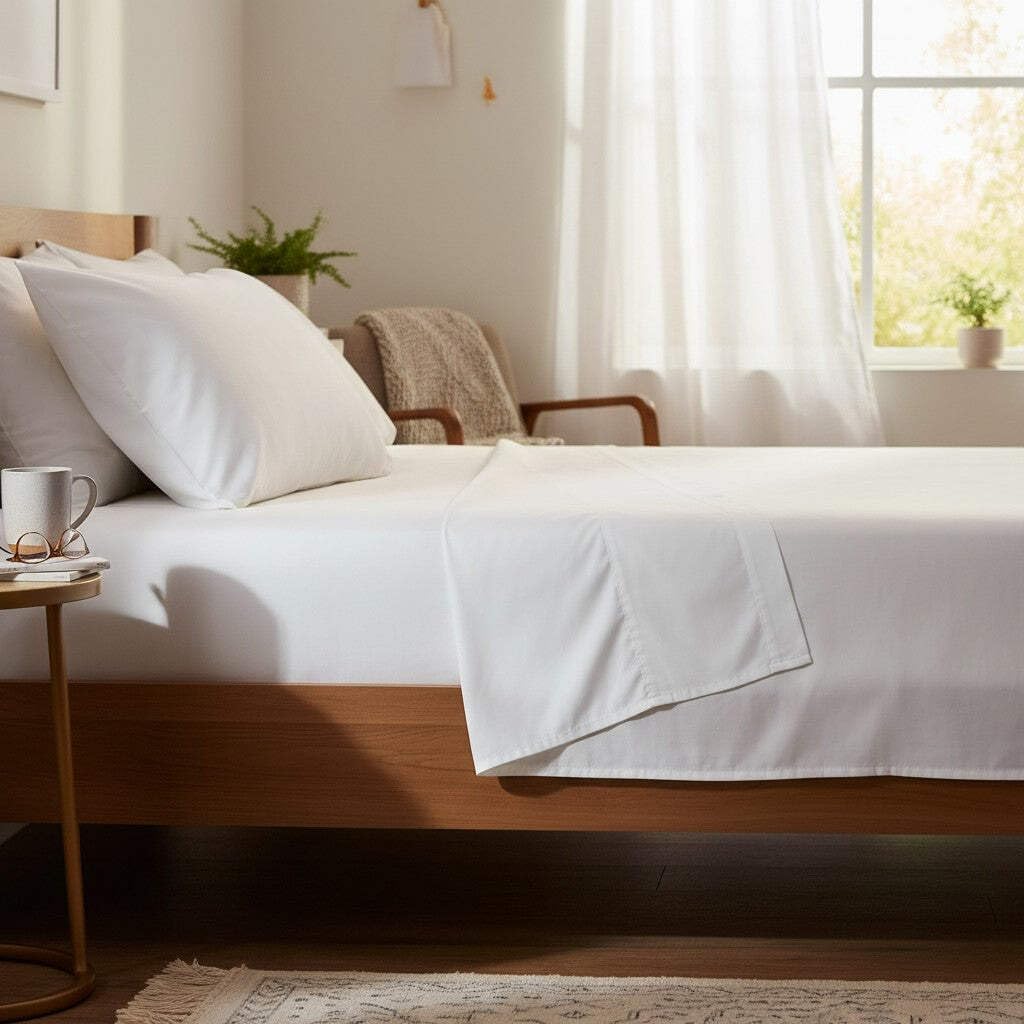 Rifz Textiles T-250 Blended Collection Percale Weave Sheets Resistant Soft Comfortable Breathable Elastic Lightweight Decorations Hotel Bedrooms Guest Room (Flat Sheet, Full 84"X115" 6 PK, White)