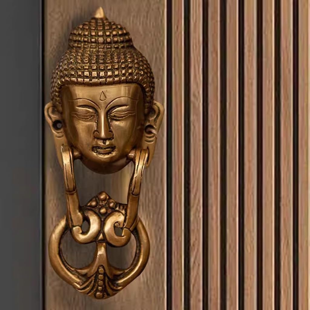 Door Knocker Door Knocker for Front Door Brass Buddha Head Sculpture Door Handle Vintage Door Knock for Home Door Ring Knocker Unique