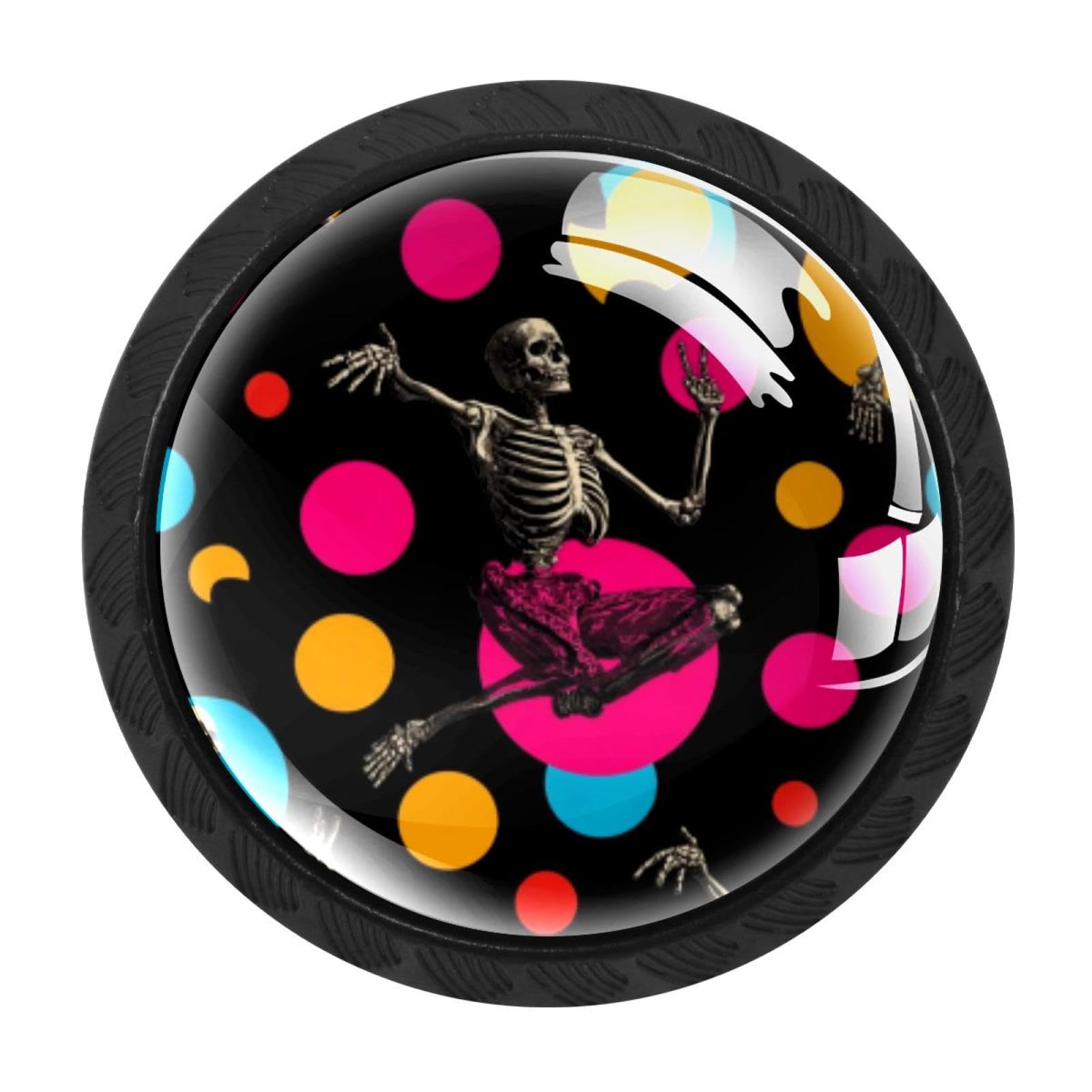 CHENZZZZ Dance Skeleton Colored Circles Pattern Drawer Knobs Pull Handle Crystal Glass Circle Shape Cabinet Drawer Pulls Cupboard Knobs with Screws for Kitchen Cupboard Dresser Wardrobe etc