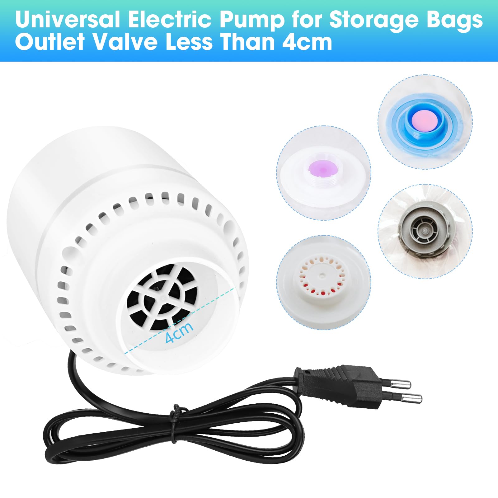 Bomba de Vacío 4000pa 30w para Ropa con Sellado, Salida 4cm