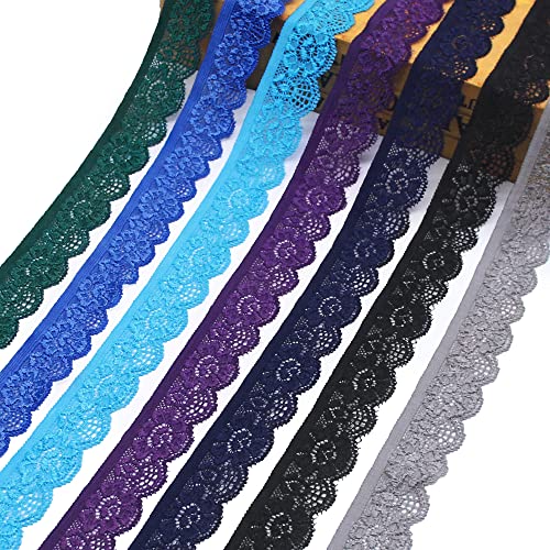 SEMINI 28 Yards 1\" Wide Lace Elastic Trim 14 Colors Lace Ribbon Flower Edge Trimming for Sewing Craft Wedding Party Decor Clothes(NO064 Mixed Color) - Thumbnail 7