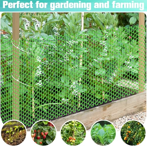 Image of Plastic Mesh Fence Sheet 15.7IN x 10FT - 0.3IN Opening Plastic Chicken Wire Netting Roll Durable for Dogs, Poultry, Puppy, Garden Snake Barrier with 50 Pcs Zip Ties - Green