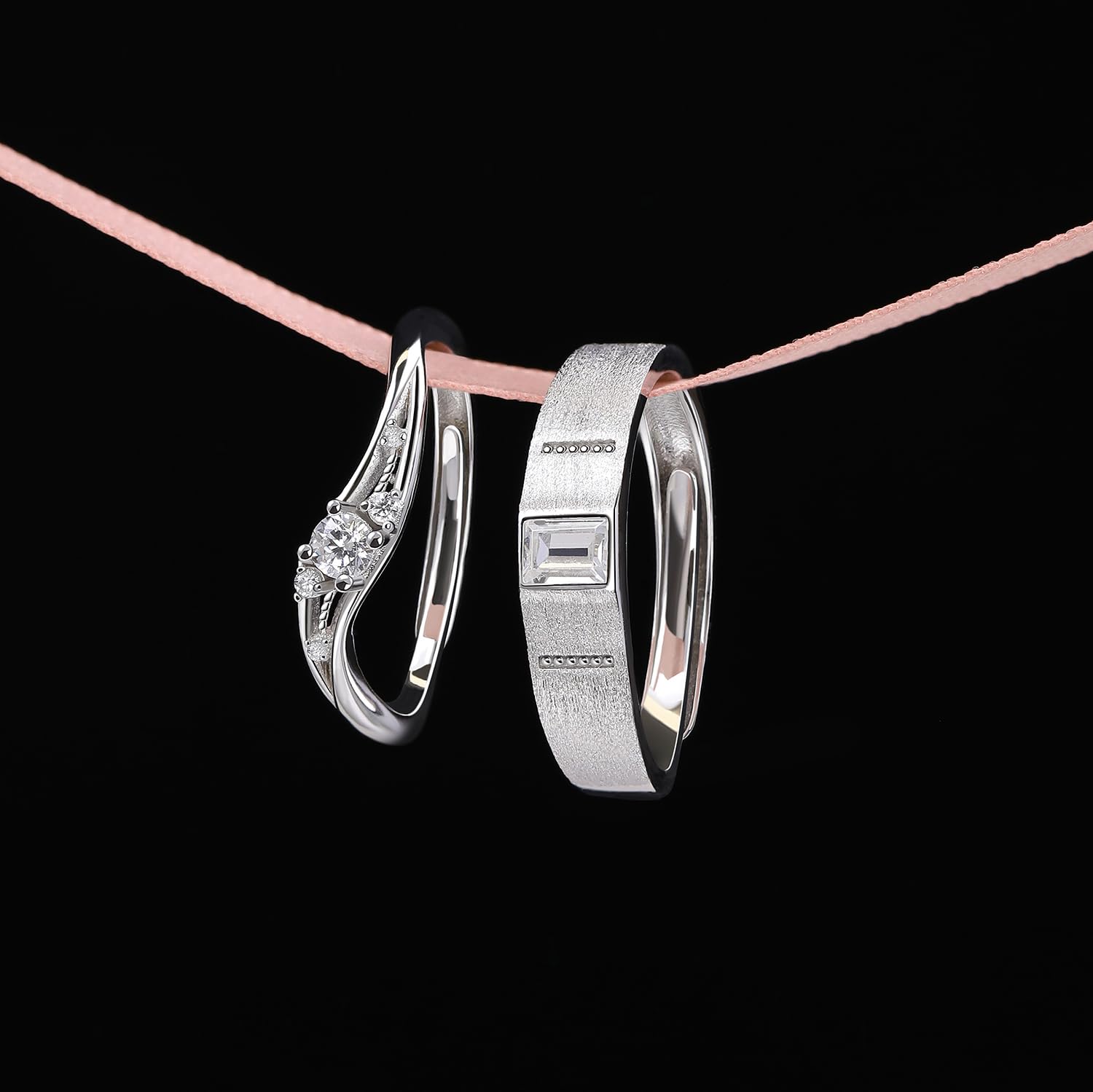 Meissa Anelli Coordinati per Coppie, per Lei e Lui, Anelli Promessa in Argento 925 con Zirconi, Set Fedi Intrecciate, Idea Regalo per San Valentino e Anniversari