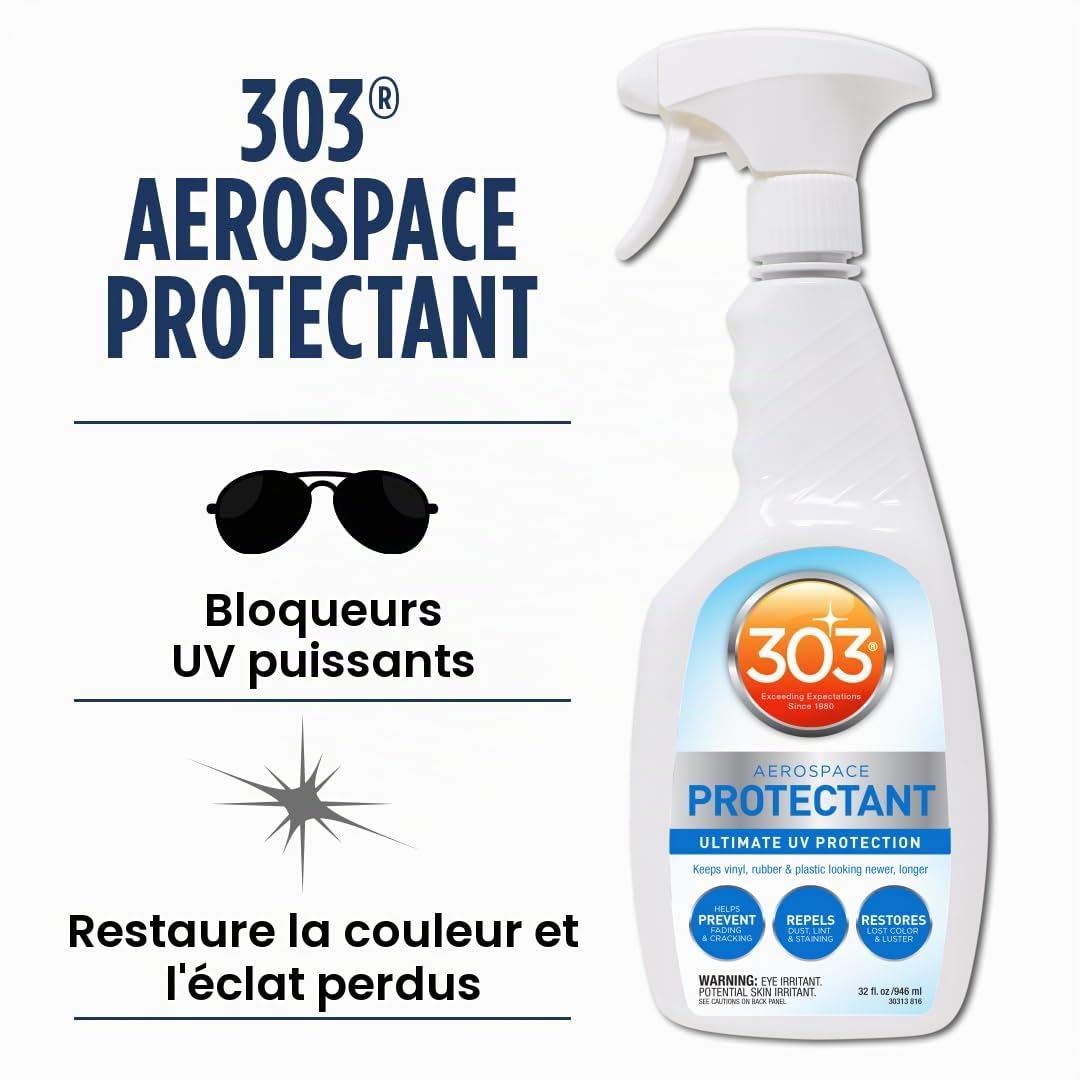 303 (30313) Aerospace Protectant Spray de protection UV pour plastique, vinyle, caoutchouc et cuir, finition mate, protège contre la décoloration et la fragilisation, 946 ml + gants en nitrile