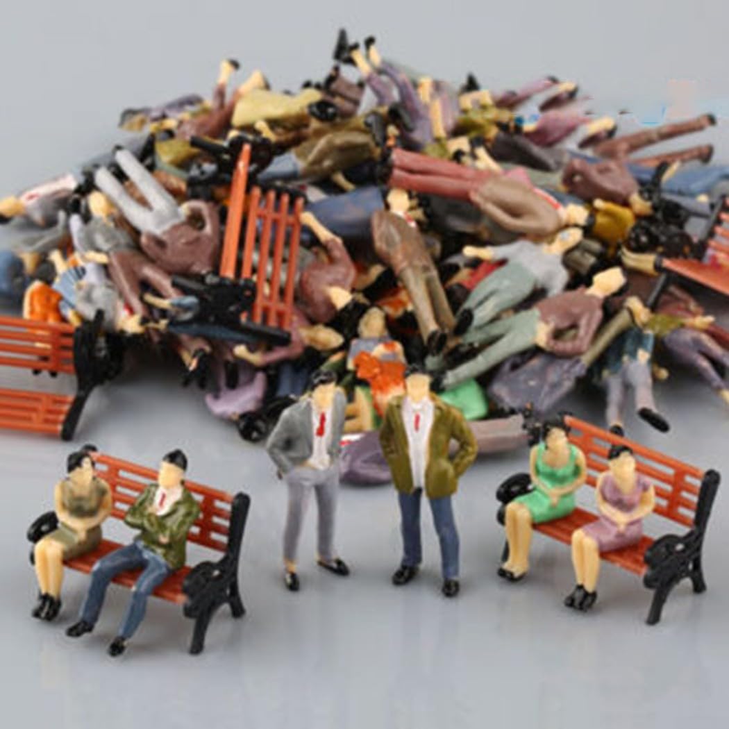 50pcs Seated Standing Model People Passanger Figures+6 Bench Train Railway Layout 1:50 Scale for Miniature Model Railway Trains - Image 2