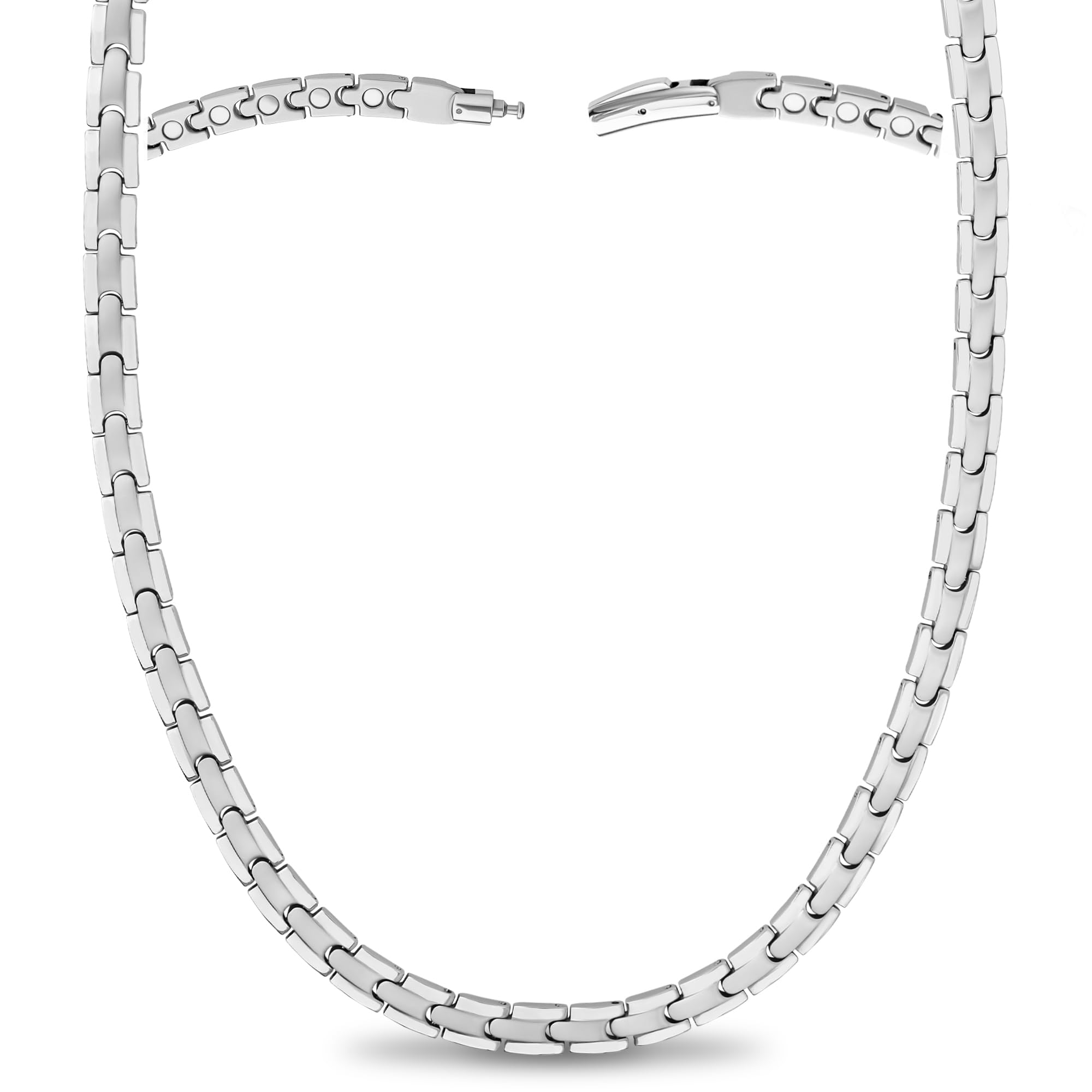 MagnetRX Titanium Magnetic Necklace – Ultra Strength Magnetic Necklaces for Men & Women – Effective Titanium Necklace with 55 Magnets (Silver, 19.25 Inches)