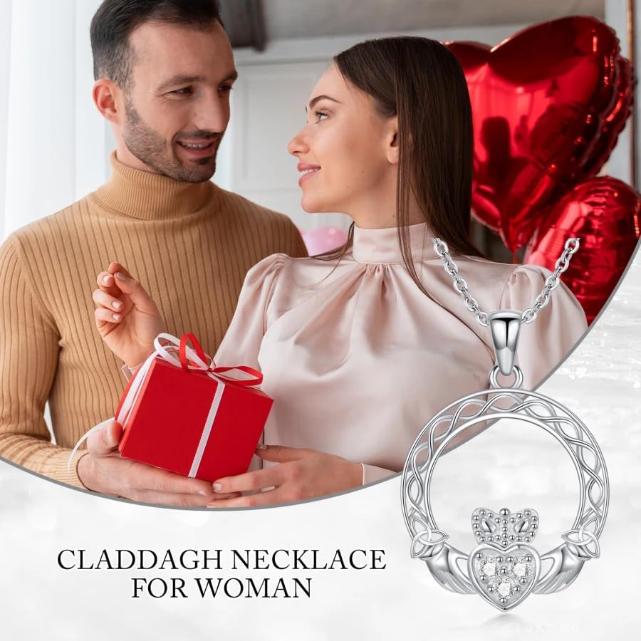 Diamond Claddagh Necklace for Women S925 Sterling Silver Lab Grown Diamond Claddagh Celtic Knot Necklace Handmade Silver Claddagh Pendant Necklace Jewelry Gift for Women Her - Image 5