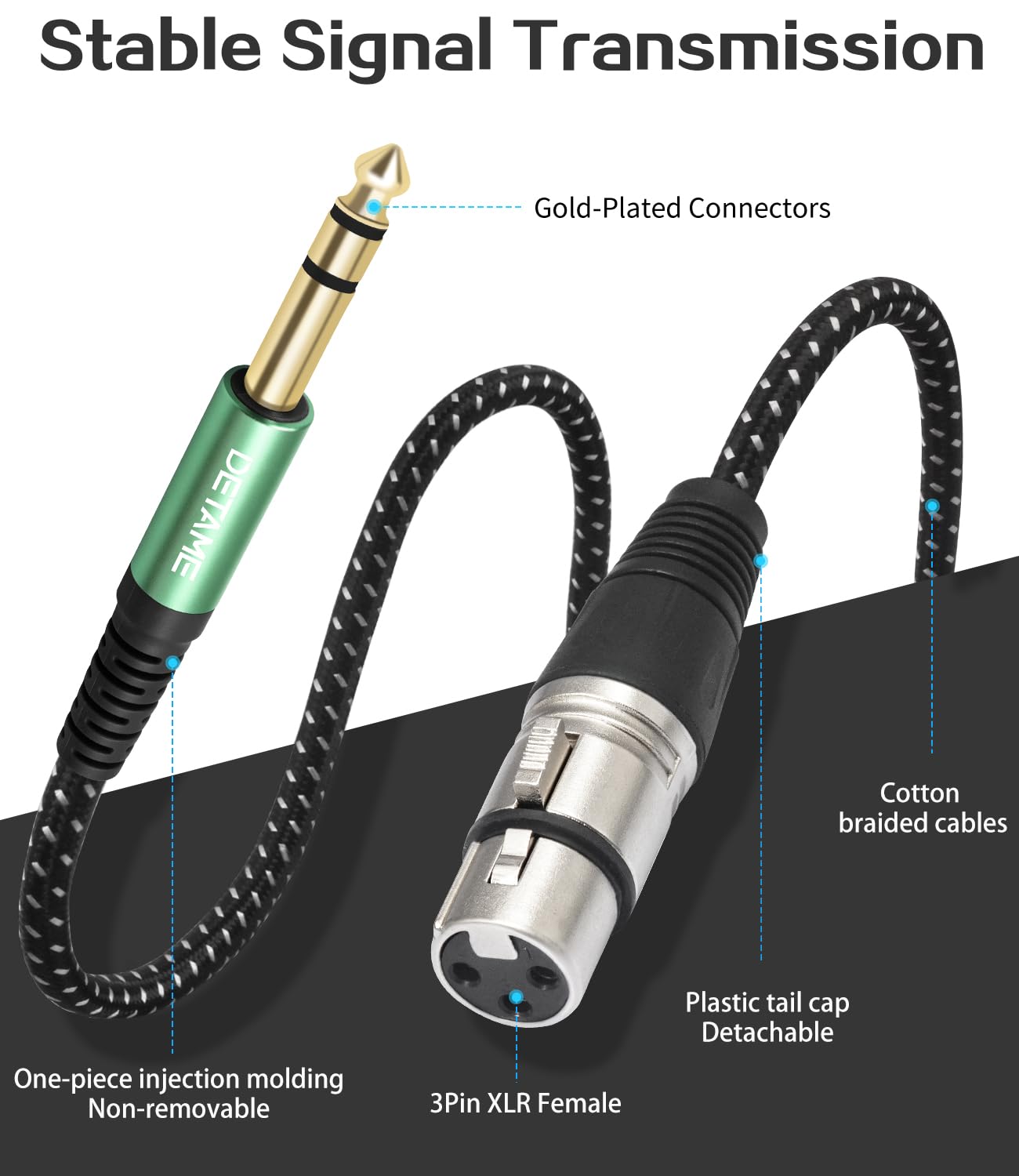 Cavo da XLR femmina a 3 pin da 6,35 m a TRS bilanciato da 6,35 a XLR, confezione da 2 | Adatto per collegare ingressi XLR microfono a ingressi mixer 1/4
