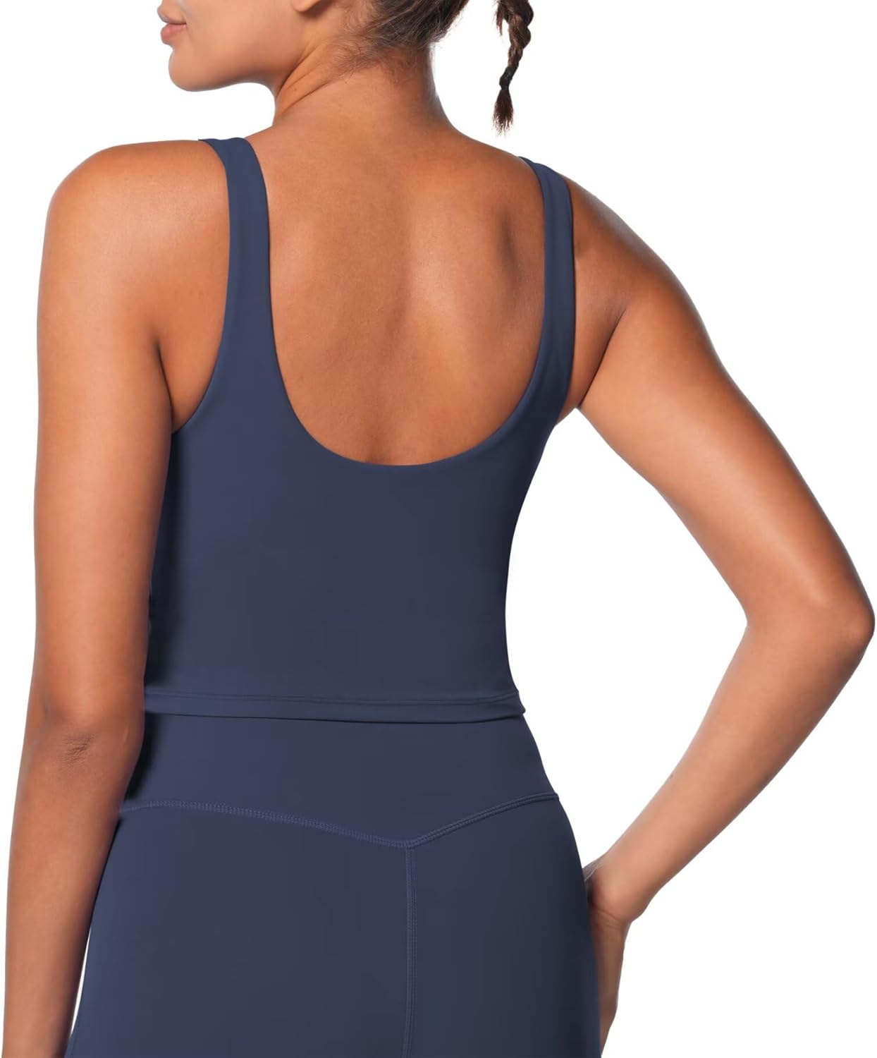 Women V-Neck Longline Sports Bras Low U Back Workout Yoga Athletic Crop Tank Top with Built in Bra