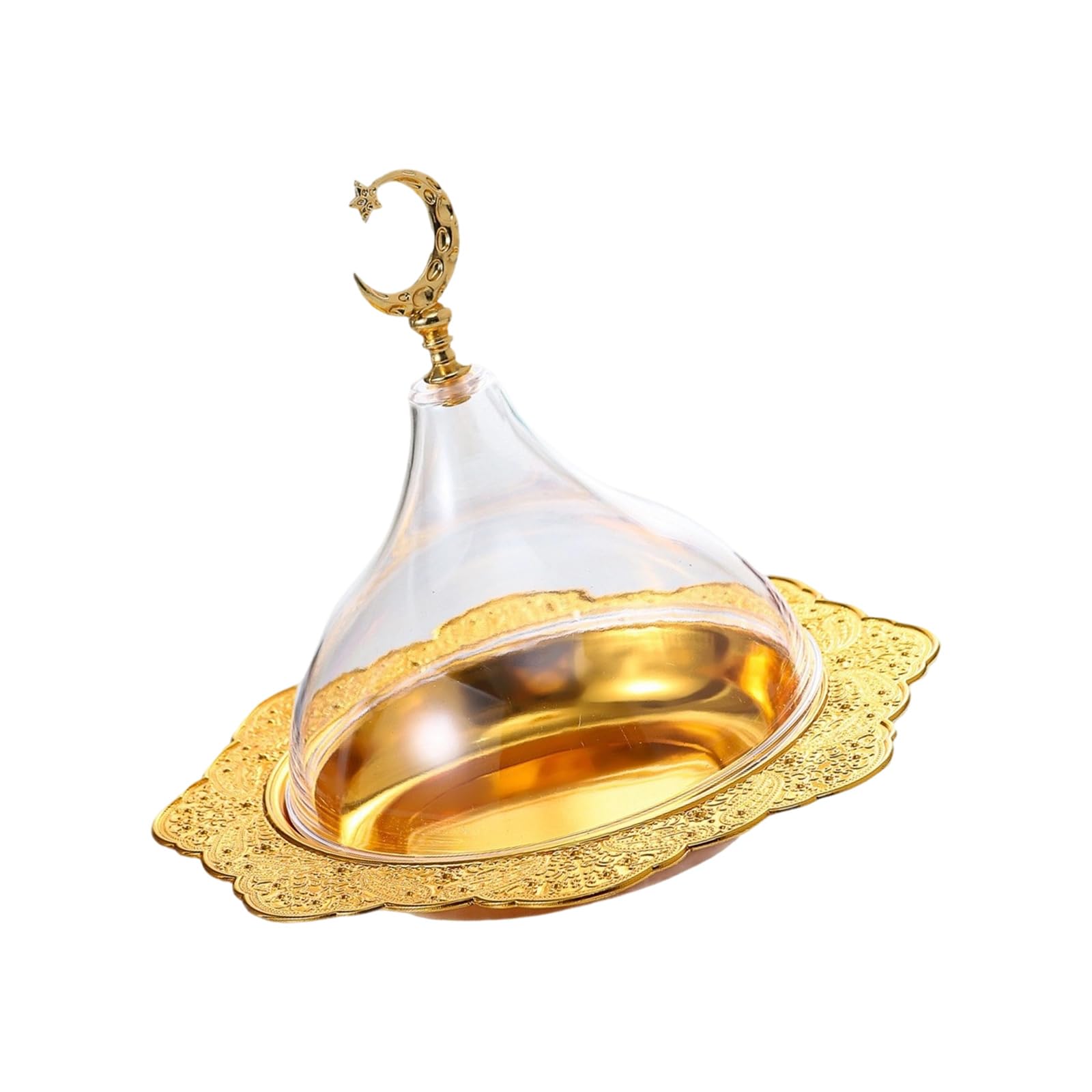 TQUXNGA Resistant Clear Acrylic Food Serving Tray on Golden Metal Stand Ramadans Dessert Platter for Parties Home Gatherings Eid Ramadans Cake Tray