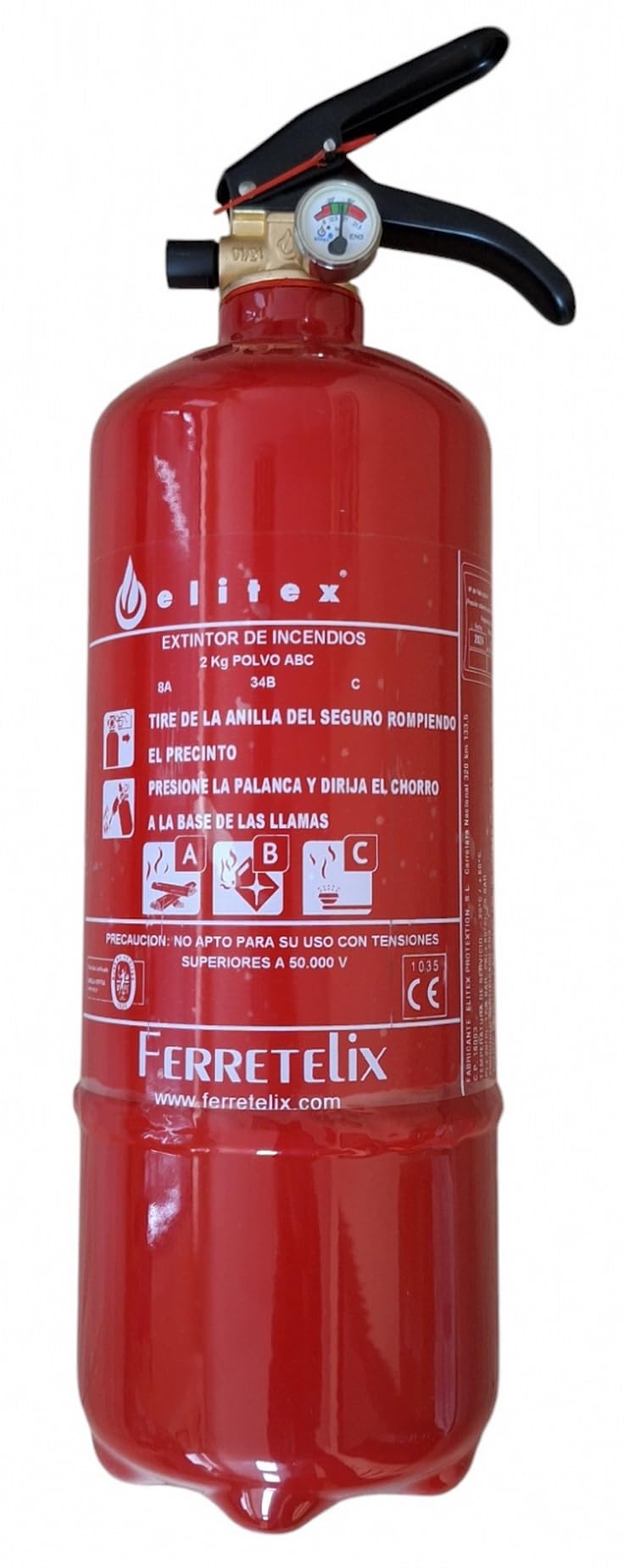 Ferretelix® Extincteur à Poudre ABC 2 kg | Homologué CE | Support de Fixation Inclus | Usage Domestique, Véhicules, Bureaux et Commerces