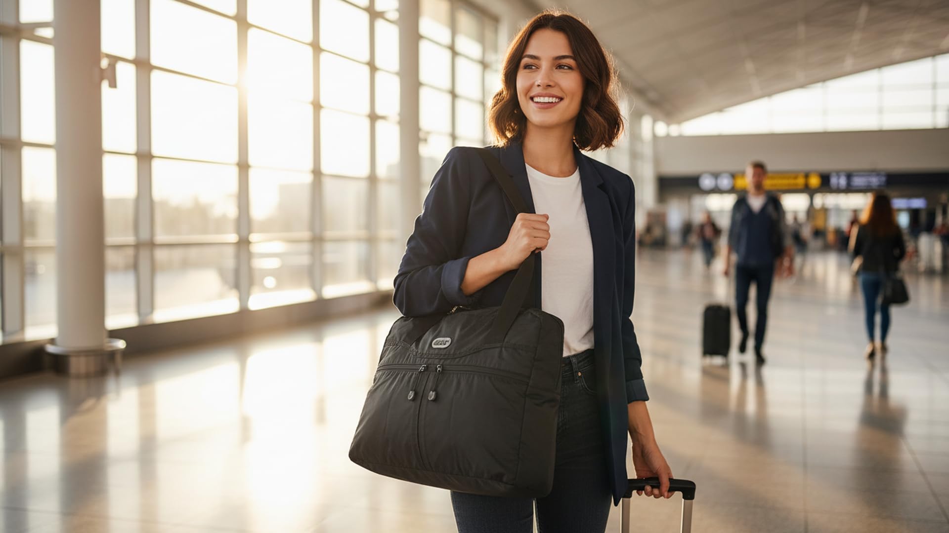 Damska torba na siłownię, duża, składana torba podróżna, pakowalna torba na ramię, bagaż podręczny, torba weekendowa, na noc, lekka, Czarny, Carry-On 20-Inch, Torba podróżna