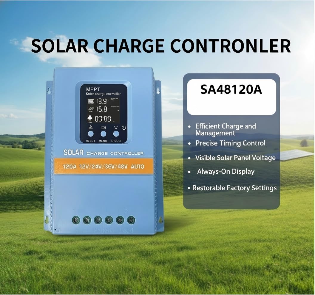 Profesjonalny kontroler ładowania solarnego MPPT 120 A, 12 V/24 V/36 V/48 V, wyświetlacz LCD, podwójny USB, wejście 100 V, do domu, kampera, łodzi