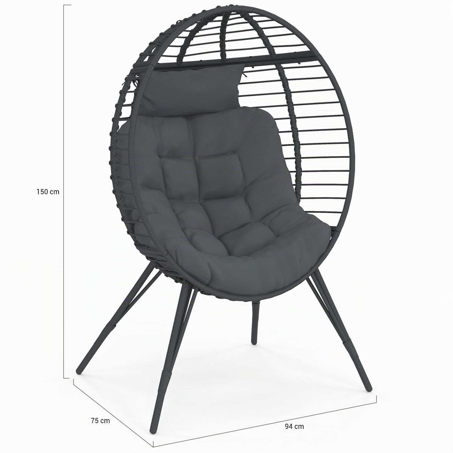 IDMarket - Fauteuil Oeuf sur Pied ajouré Gris Effet rotin avec Coussin Gris