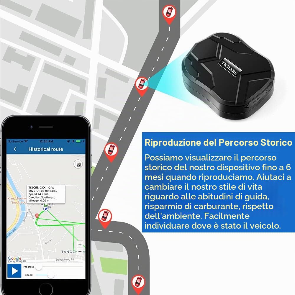 TKMARS Localizzatore GPS 4G per Auto Con APP, 20000mAh Forte Magnete, Tracker Senza Abbonamento, Posizionamento in Tempo Reale, Dispositivo Antifurto TK905C